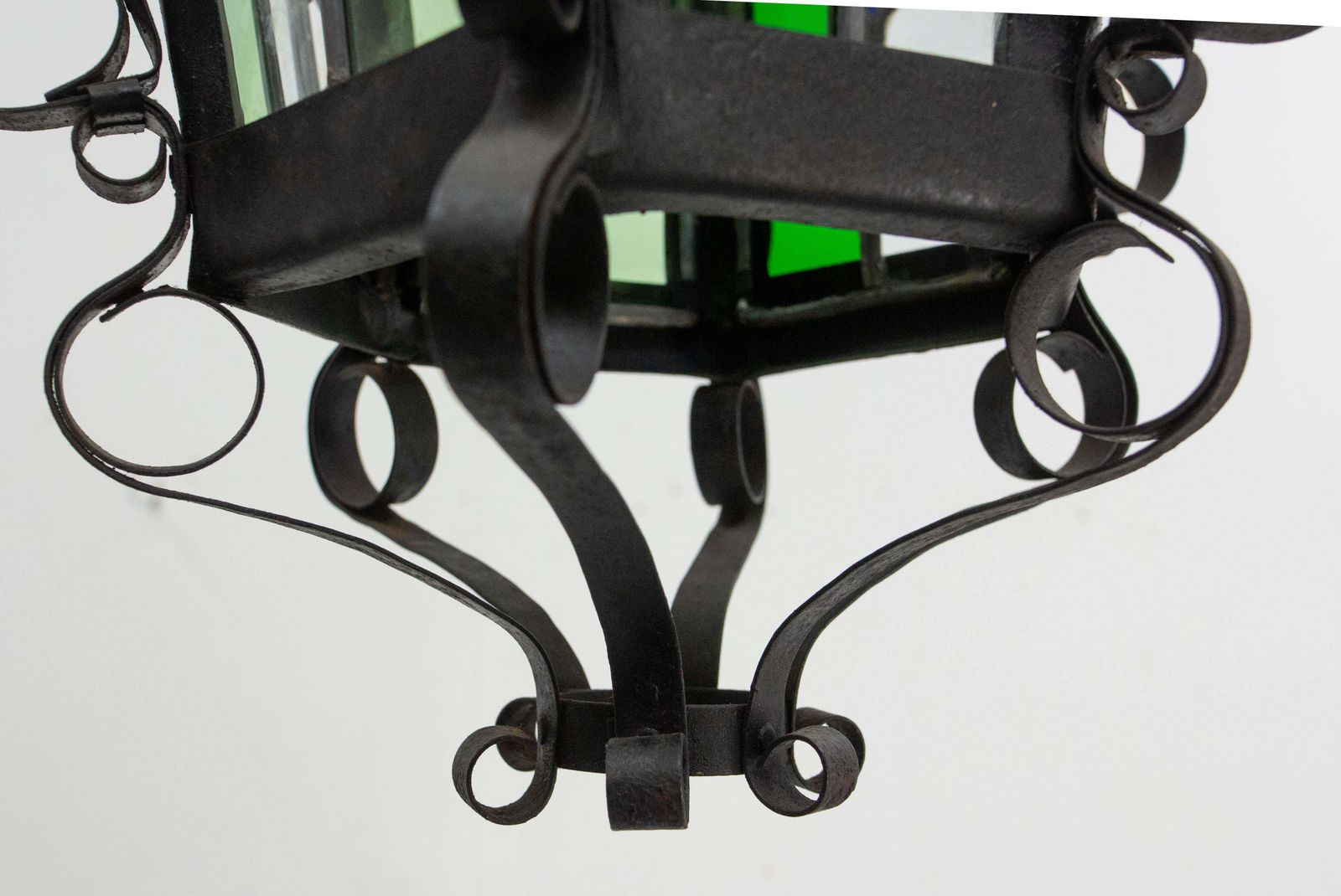French Lustre Colored Glass & Wrought Iron Ceiling Pendant Chandelier Late 19thc photo buy