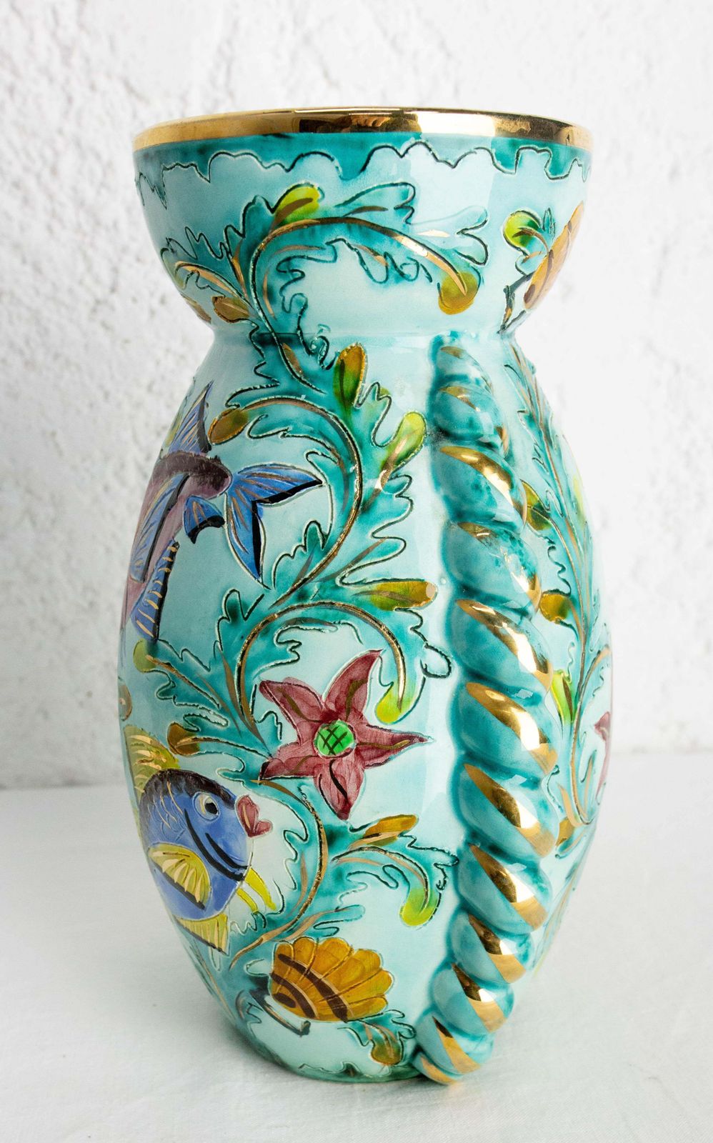 Cerdazur Monaco Ceramic Vase With Sea Decoration Mid Century French photo for sale