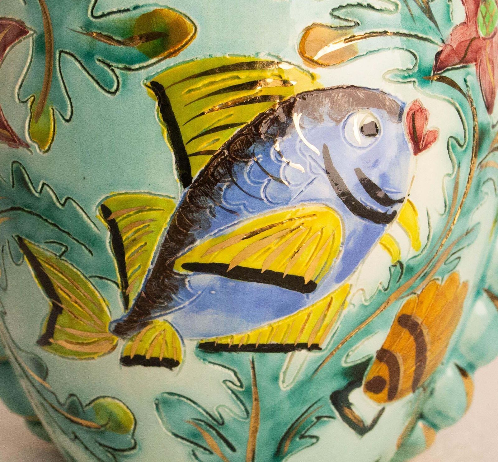 Cerdazur Monaco Ceramic Vase With Sea Decoration Mid Century French photo vintage