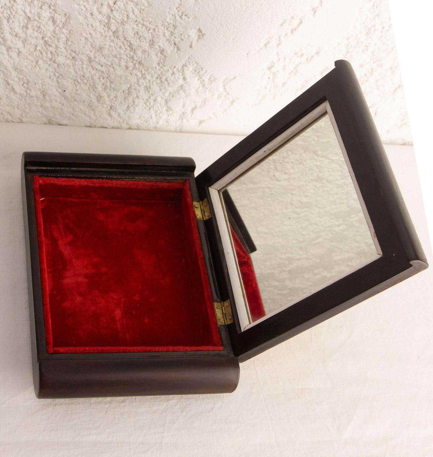 Lacquered Jewels Box, Scene Of Rural Life Wood Velvet & Mirror, Vietnam, C 1960 photo buy
