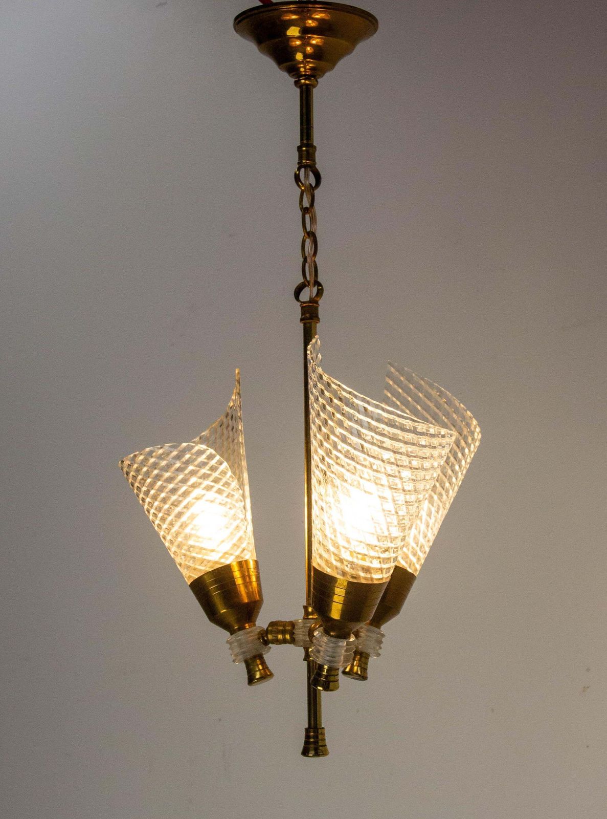 French Ceiling Pendant Glass & Brass Chandelier Lustre Guariche Style Circa 1960 photo 412.0