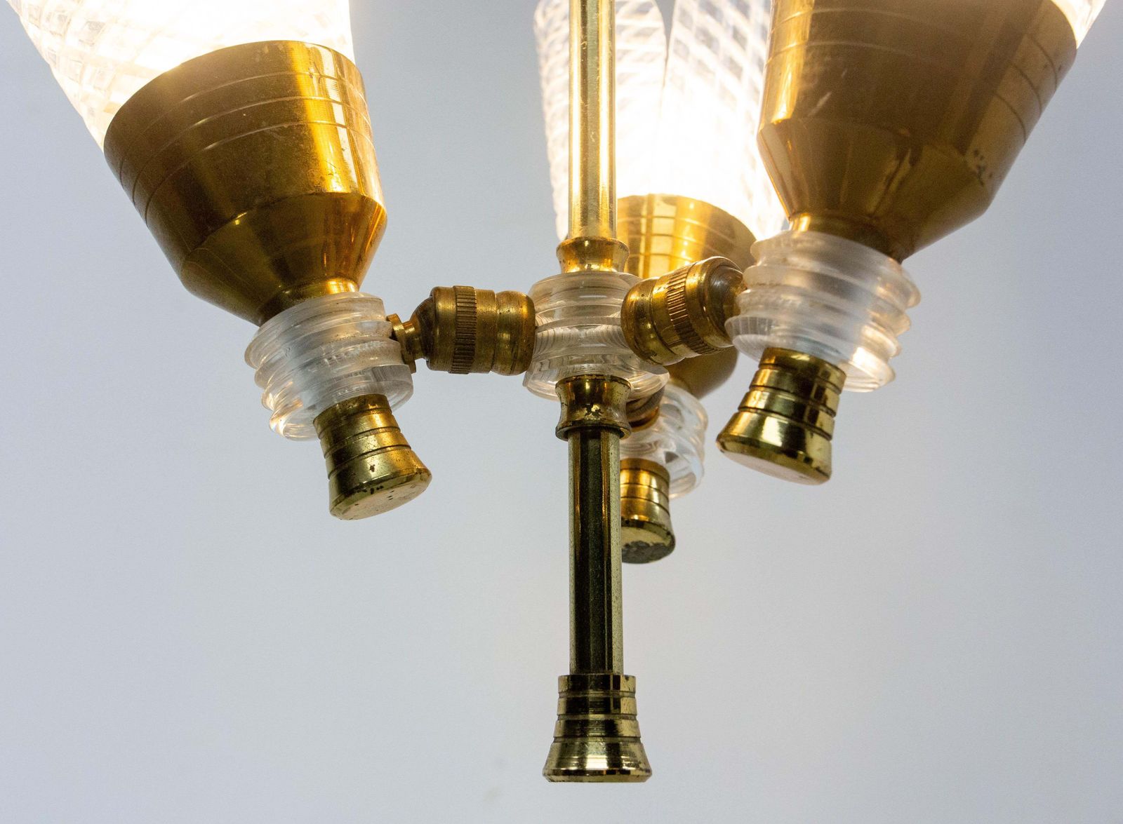 French Ceiling Pendant Glass & Brass Chandelier Lustre Guariche Style Circa 1960 photo buy