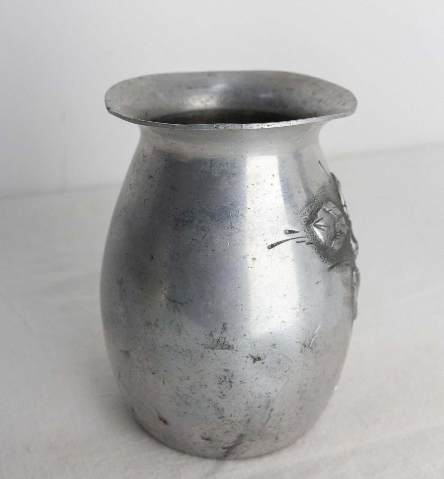 photo furniture French Set Three Vases Aluminium Vegetal Decoration Circa 1930