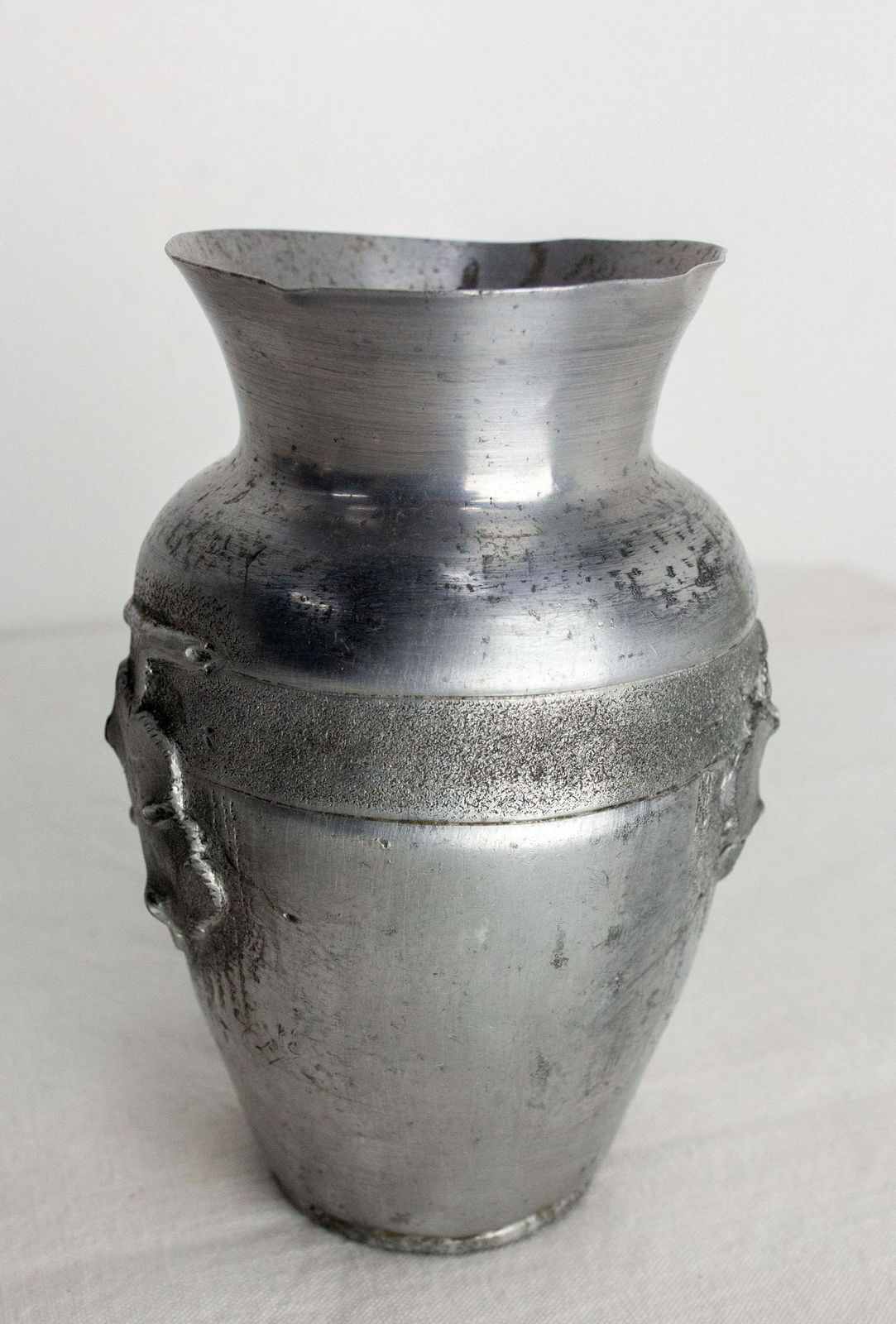 photo vinterior French Set Three Vases Aluminium Vegetal Decoration Circa 1930