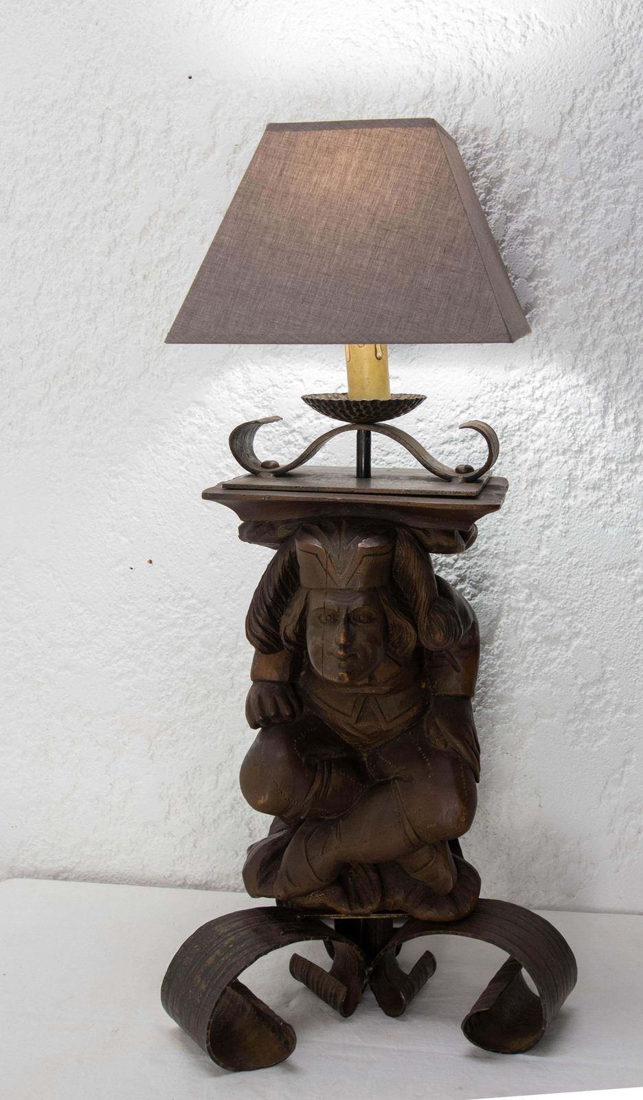 Gargoyle Table Lamp By J M Rothschild Wood & Wrough Iron, French, Circa 1960 photo 712.0