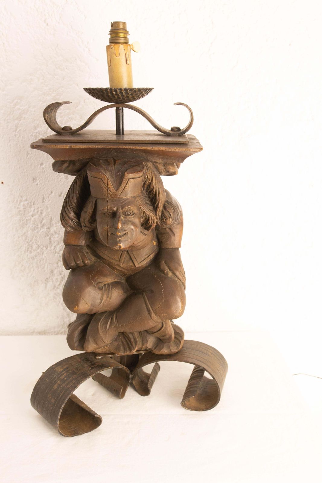 photo vinterior Gargoyle Table Lamp By J M Rothschild Wood & Wrough Iron, French, Circa 1960
