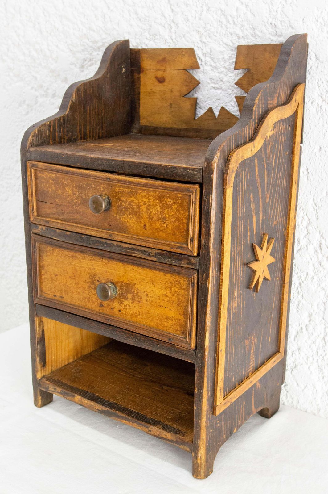 French Chestnut Little Nightstand Table Side Cabinet Shooting Star, Late 19th C photo for sale