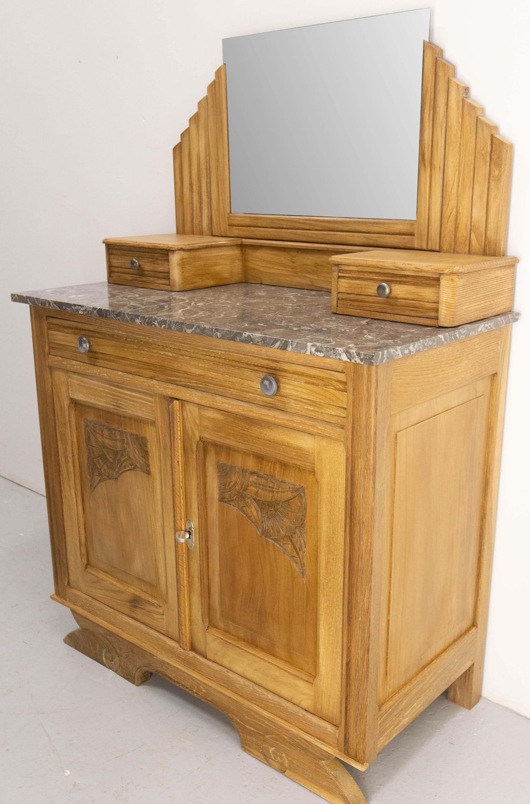 French Midcentury Chesnut Marble Dressing Table Vanity Unit Mirror photo 1761.0