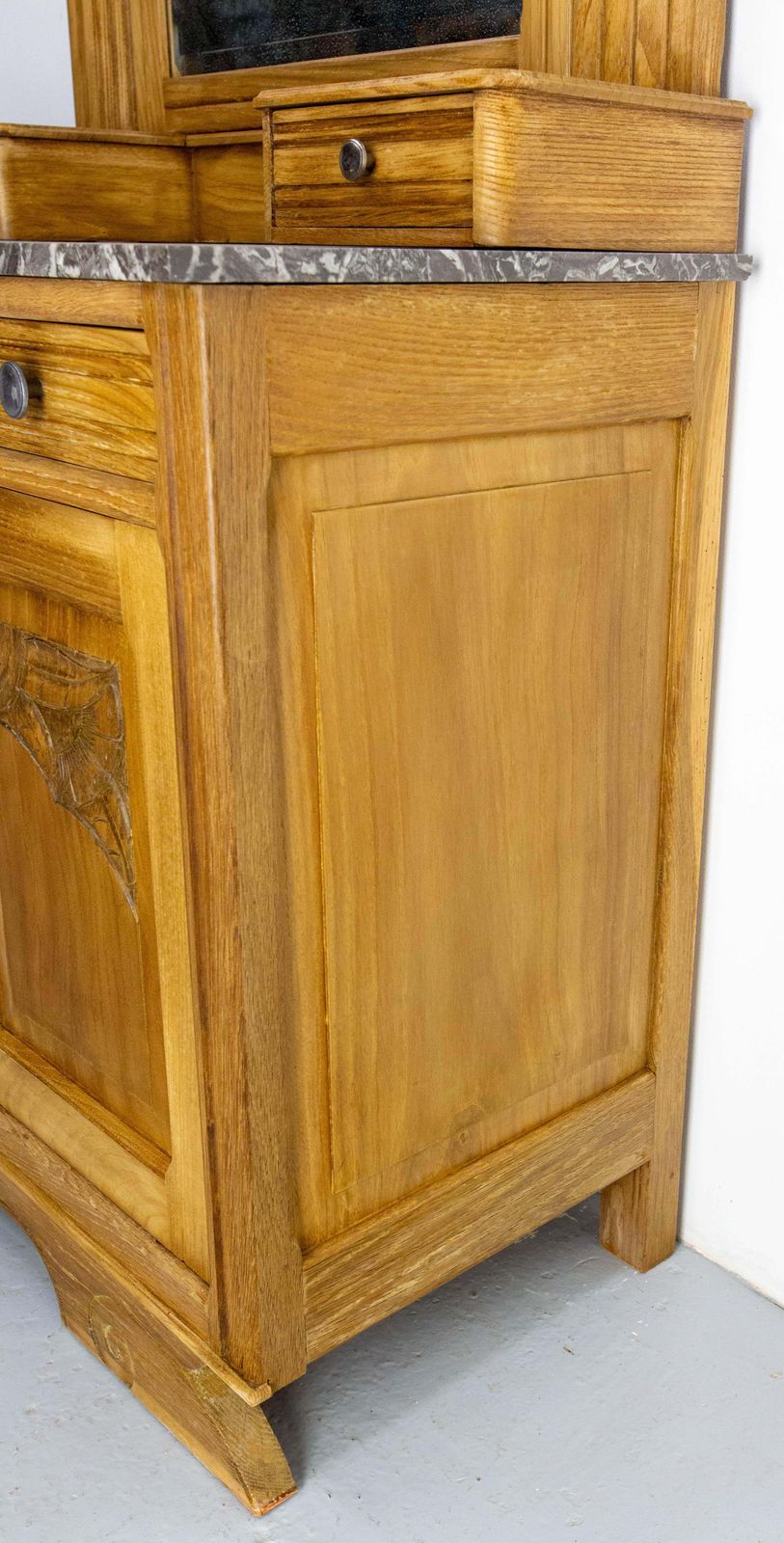 French Midcentury Chesnut Marble Dressing Table Vanity Unit Mirror photo vinterior