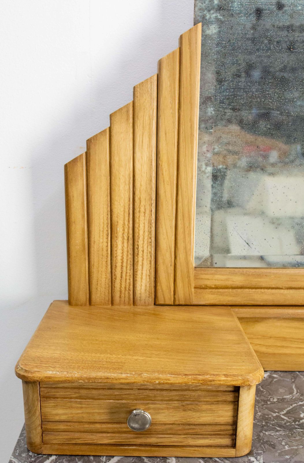 Furniture French Midcentury Chesnut Marble Dressing Table Vanity Unit Mirror photo