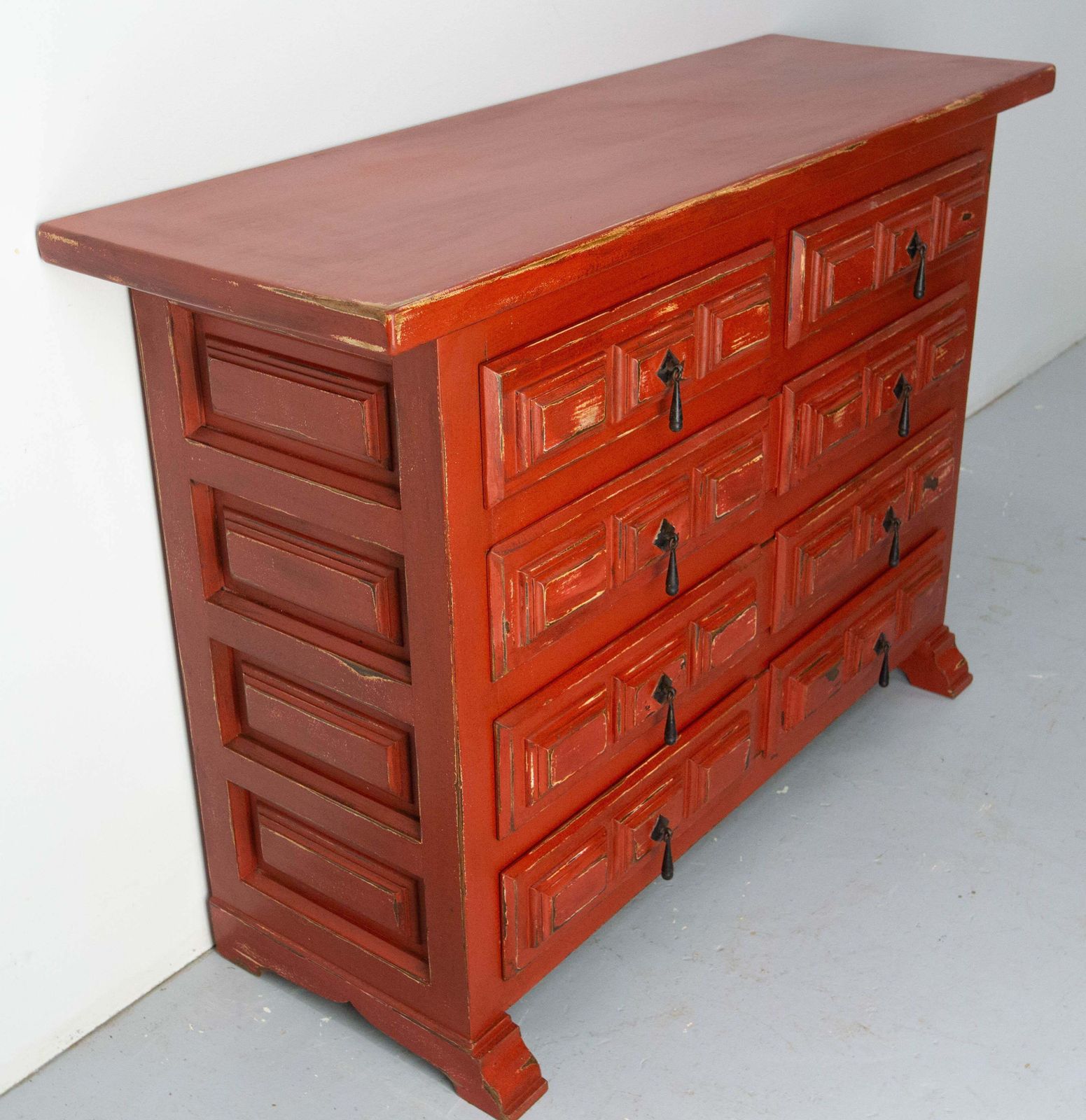 French Commode Or Patinated Red Chest Of Drawers Spanish Style, 20th Mid Century photo Furniture