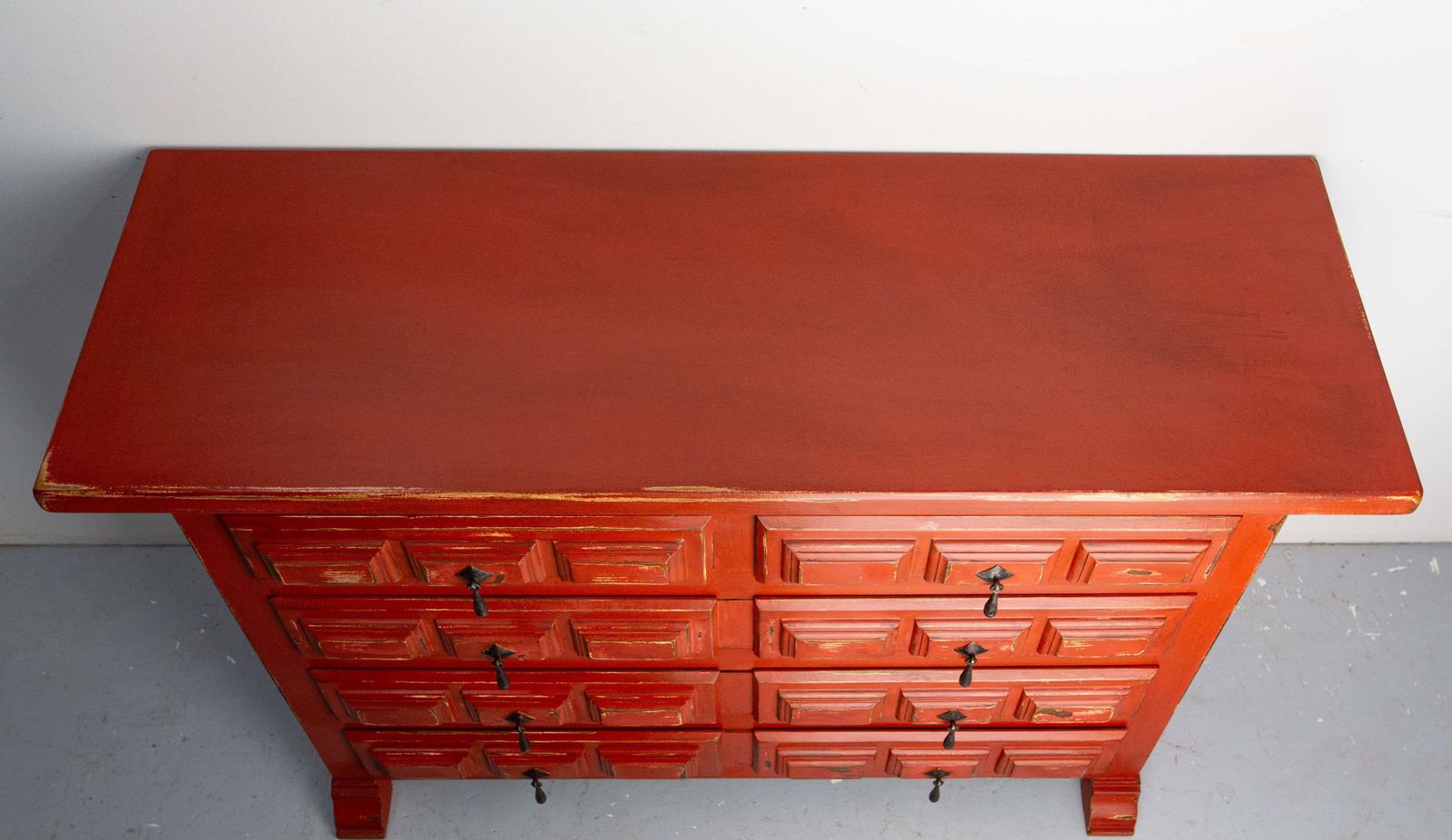 French Commode Or Patinated Red Chest Of Drawers Spanish Style, 20th Mid Century photo buy