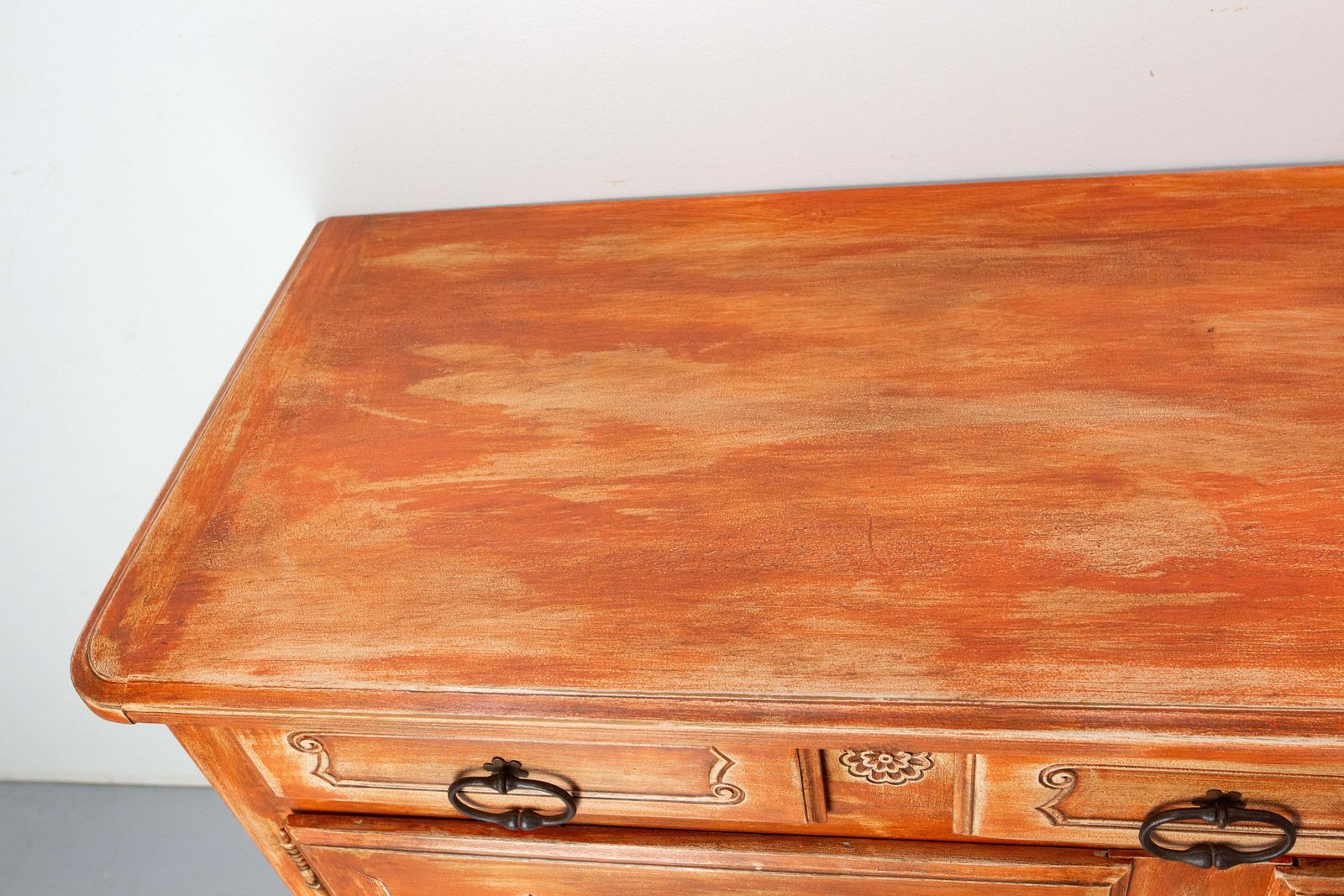 photo vinterior Antique Walnut Sideboard Terracotta Color Patina Louis XV Style, 19th Century