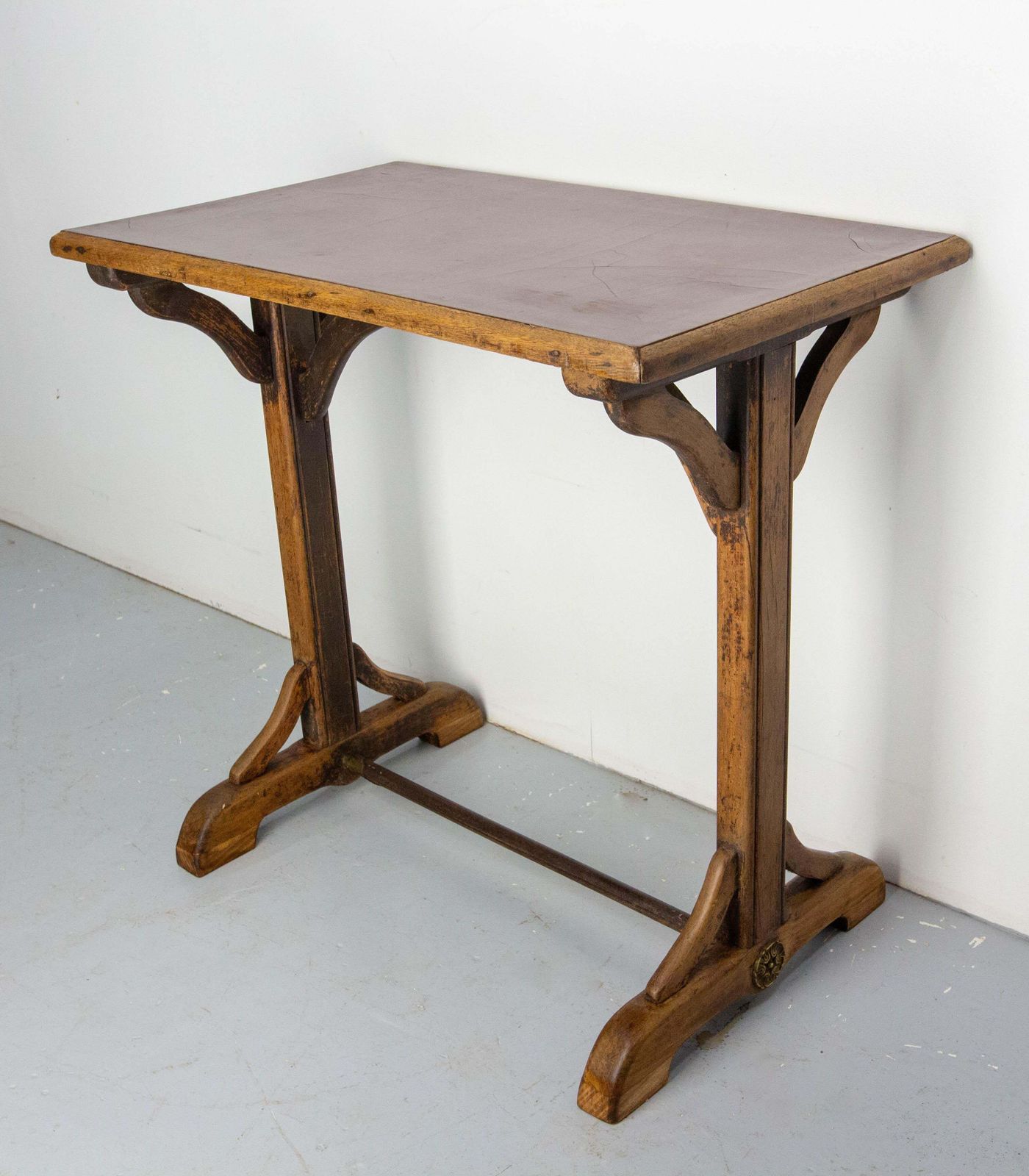 French Paris Bistro Table Beech Bakelite & Brass Table, Early 20th Century photo 1073.0
