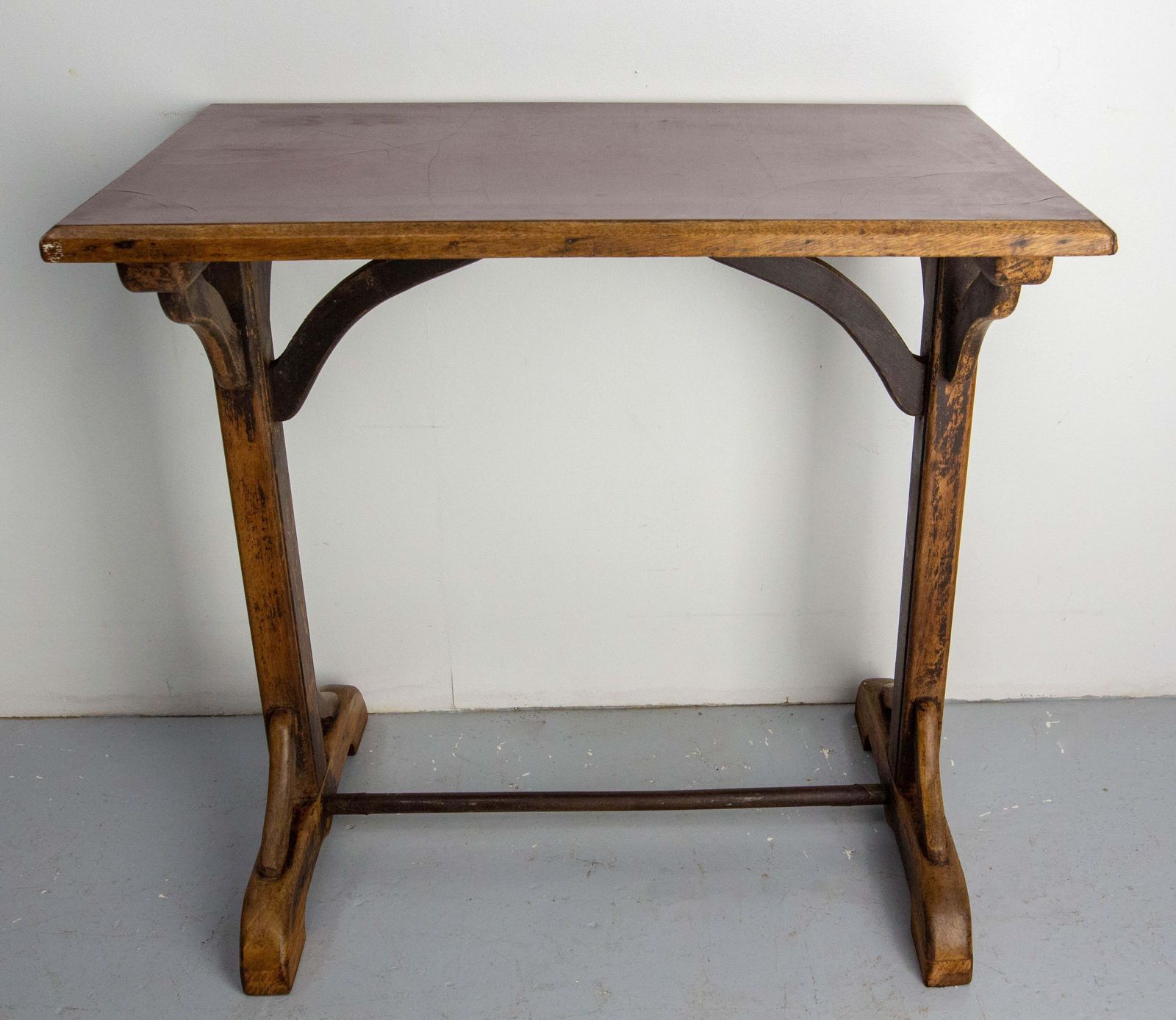 French Paris Bistro Table Beech Bakelite & Brass Table, Early 20th Century photo vintage