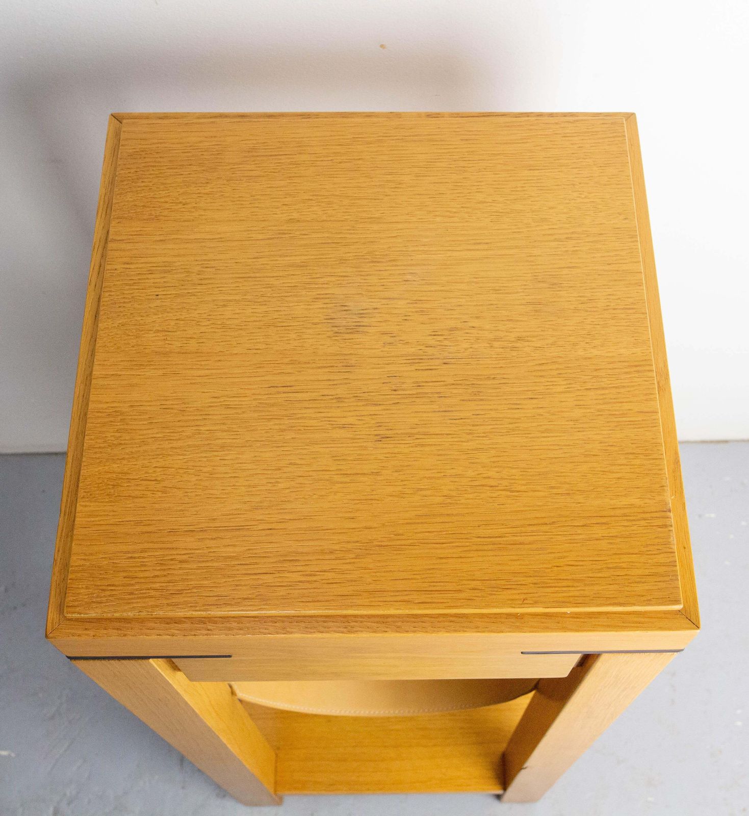French Oak & Leather Sellette Or Plant Holder, Circa 2000 photo vintage
