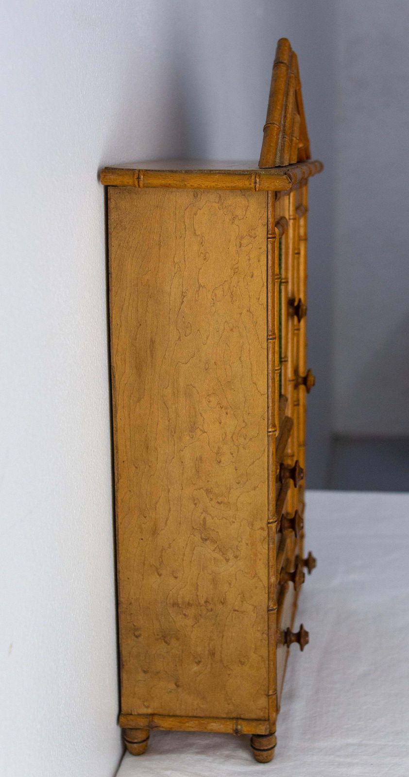 French Elm Burl & Beveled Mirror Doll Wardrobe Bamboo Children Toy, Circa 1900 photo Home Decor