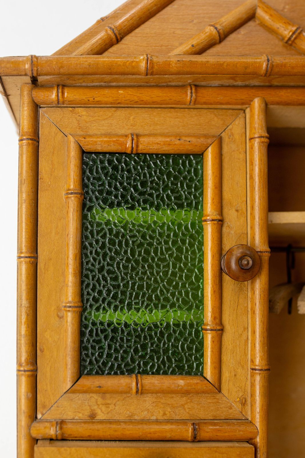 photo for sale French Elm Burl & Beveled Mirror Doll Wardrobe Bamboo Children Toy, Circa 1900