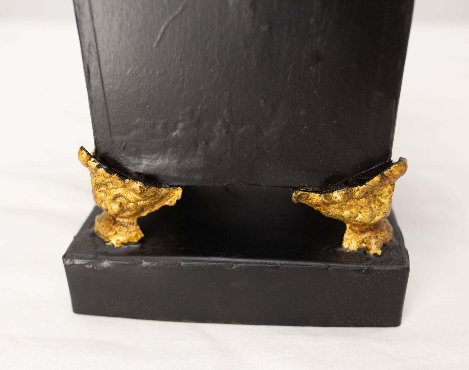 French Metal Pot Cover Or Vase Black & Gold Painting, Circa 1980 photo vintage