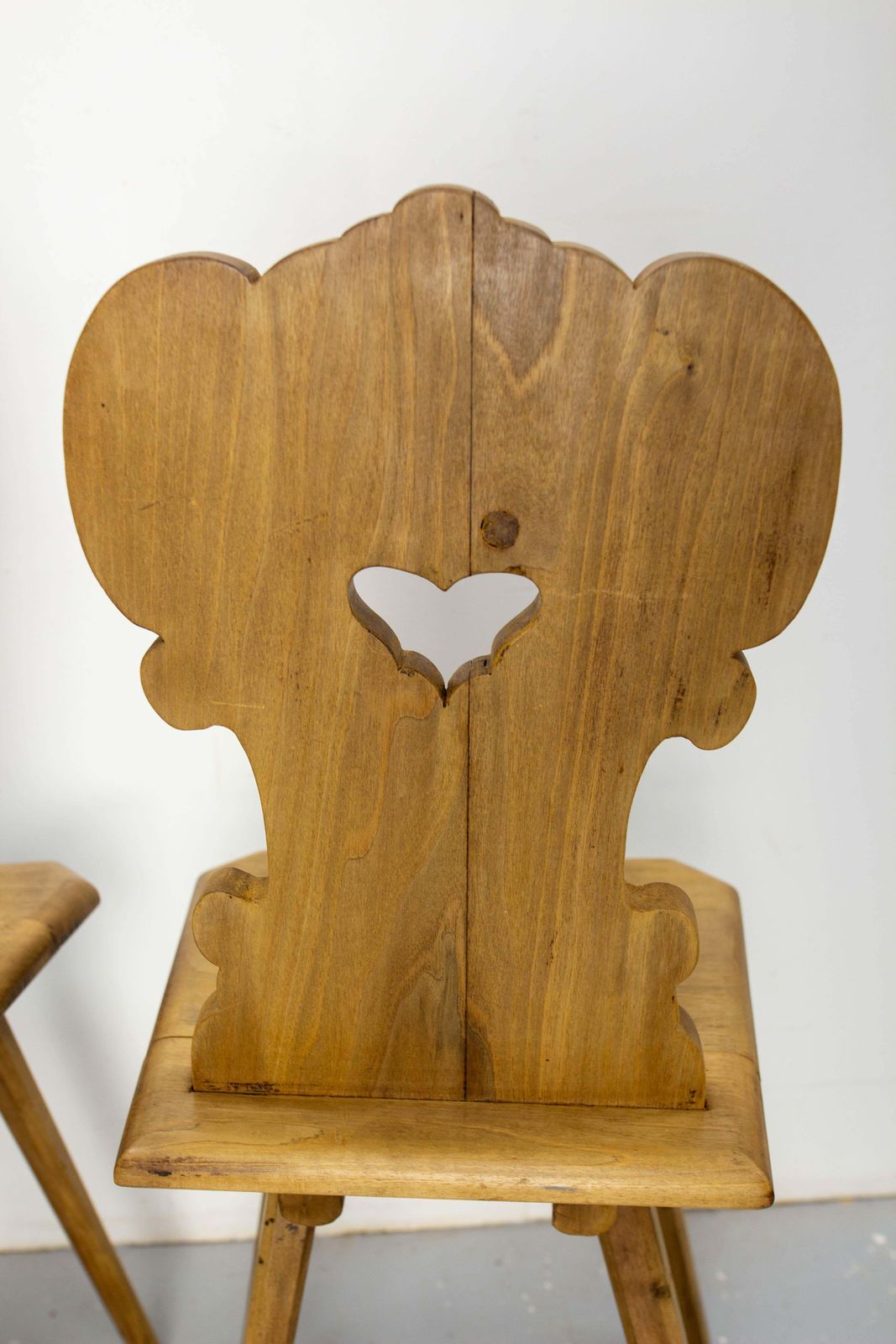 950.0 Midcentury French Pair Of Side Poplar Chairs Swiss Alp Style, Early 19th Century photo