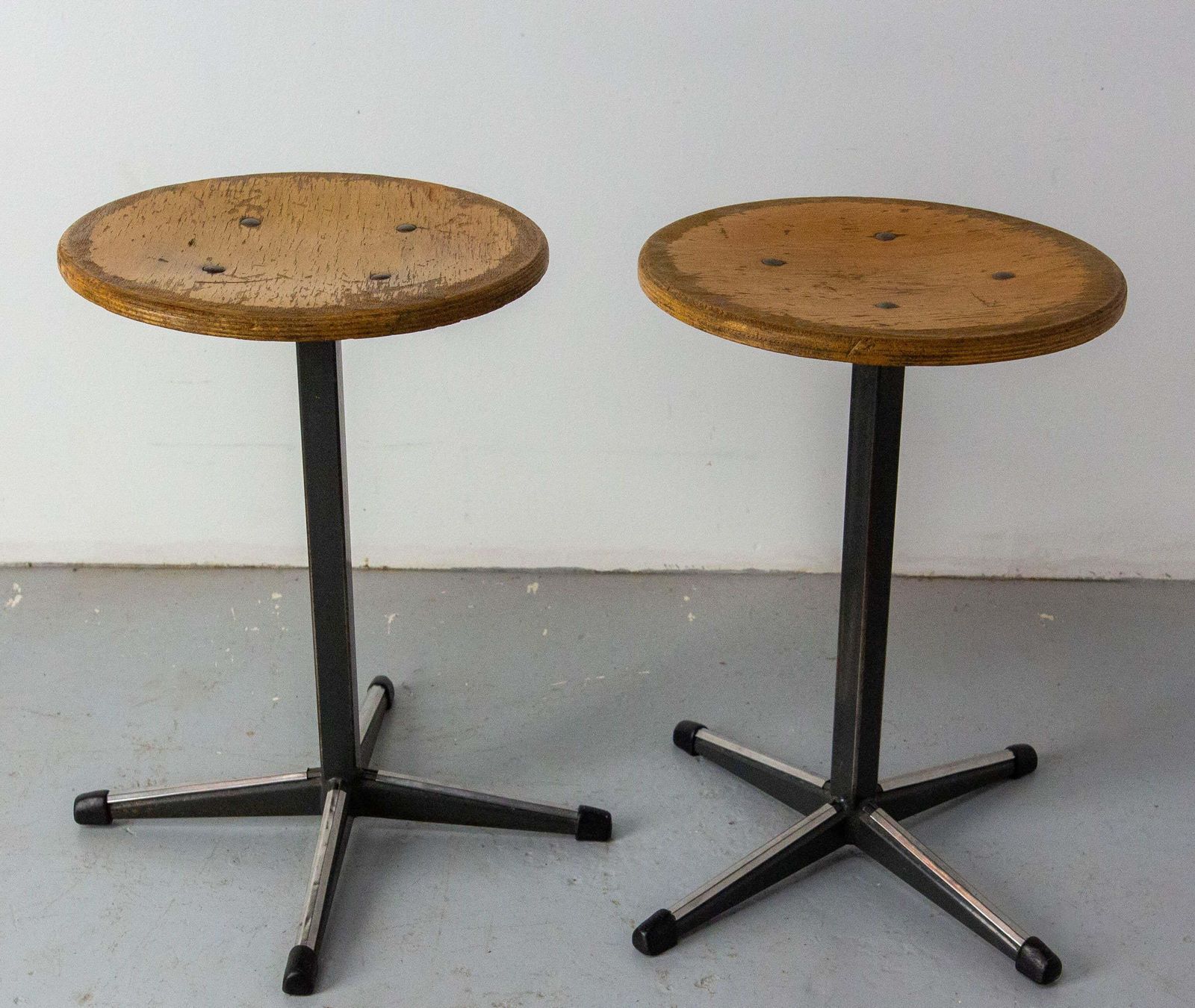 Nertherlands Pair Of Scholar Stools From Amsterdam Beech And Metal, Circa 1950 photo Furniture