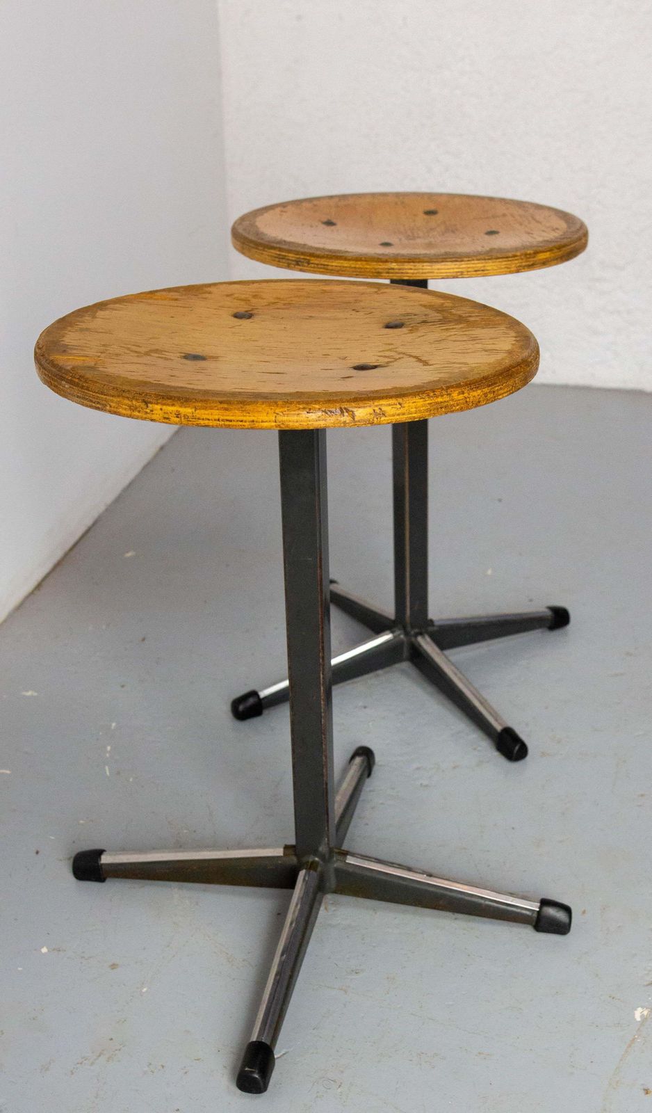 Nertherlands Pair Of Scholar Stools From Amsterdam Beech And Metal, Circa 1950 photo 712.0