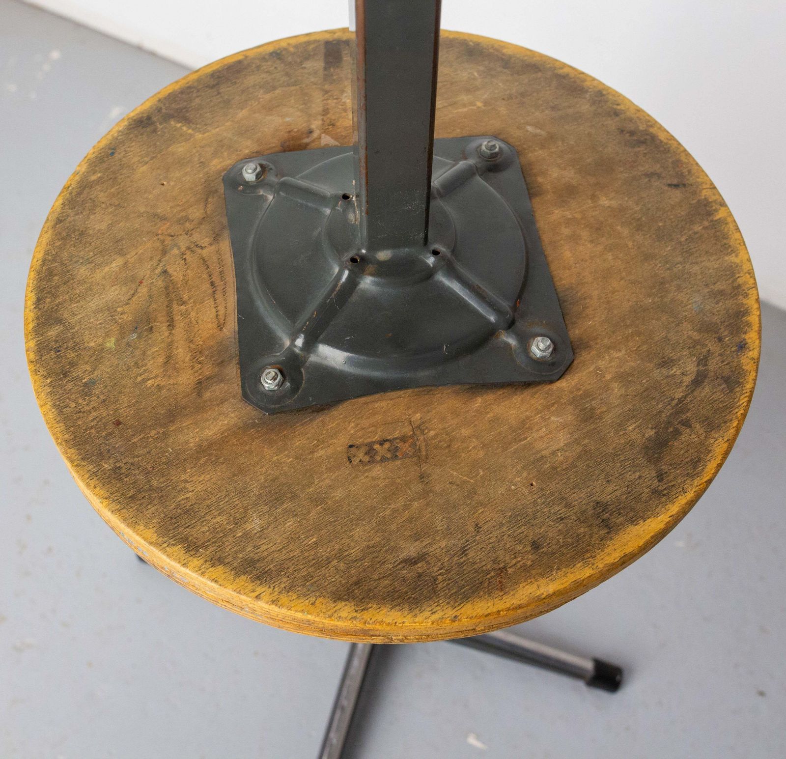Nertherlands Pair Of Scholar Stools From Amsterdam Beech And Metal, Circa 1950 photo vintage