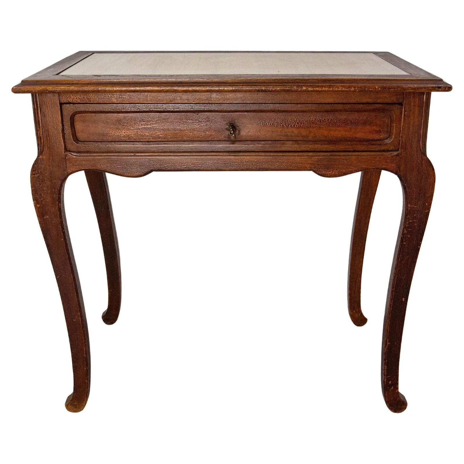 French Art Nouveau Wood Side Table Writing Table Glass Top One Drawer, C 1920 photo furniture
