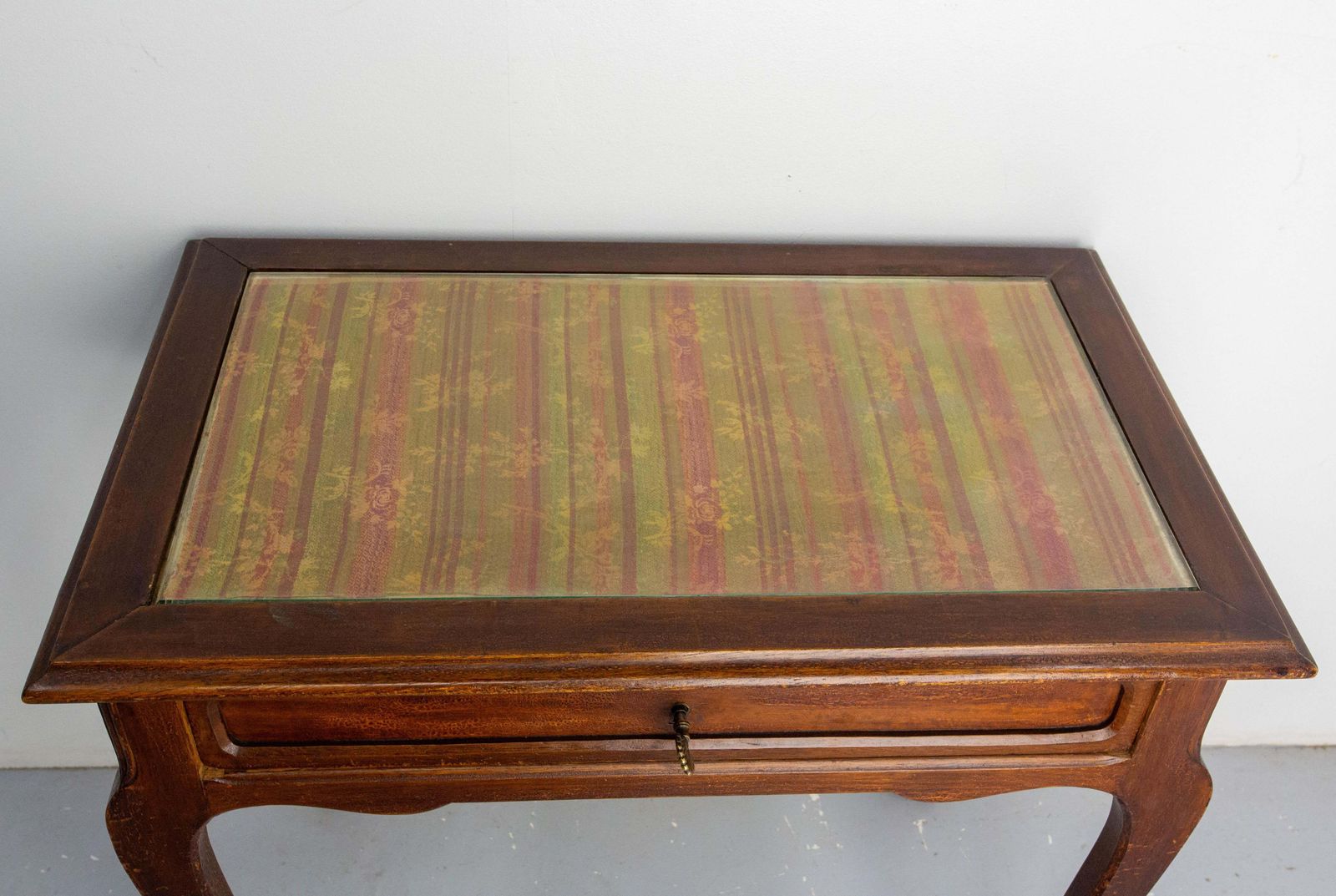French Art Nouveau Wood Side Table Writing Table Glass Top One Drawer, C 1920 photo vintage