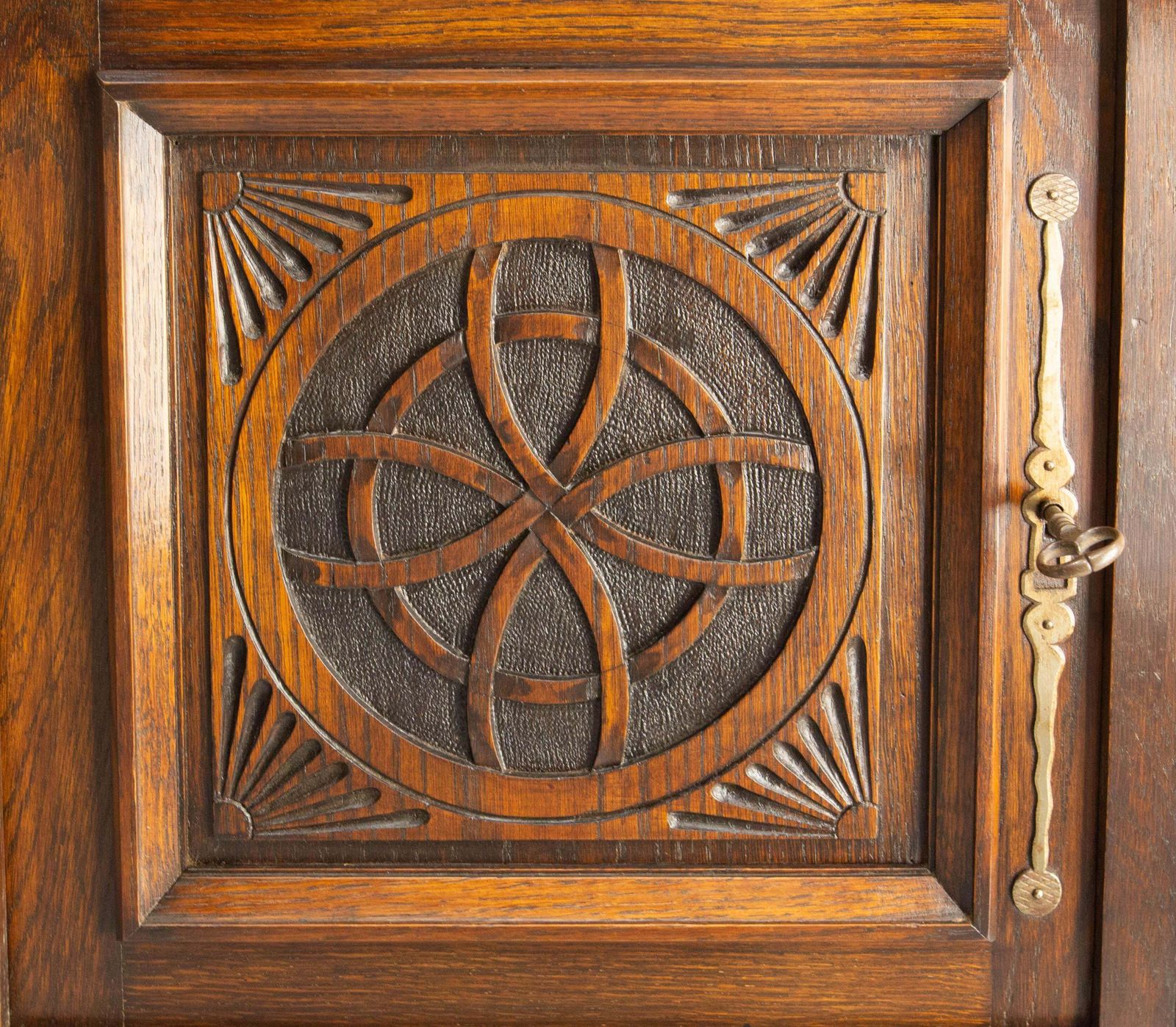 photo for sale French Vintage Oak & Wrought Iron Buffet Neogothic Style Midcentury