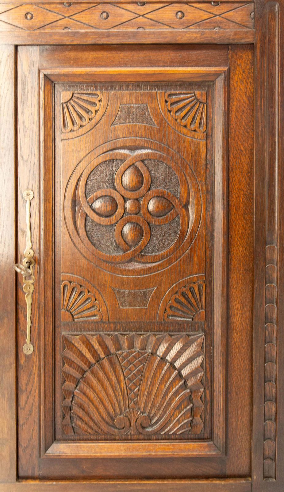 2433.0 French Vintage Oak & Wrought Iron Buffet Neogothic Style Basque Cross Midcentury photo