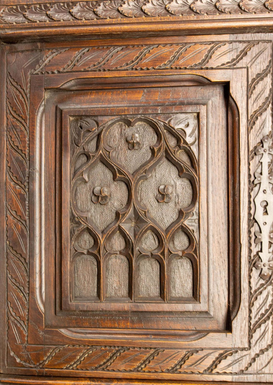 photo furniture French Chestnut & Wrought Iron Buffet Neogothic Style Late 19th Century