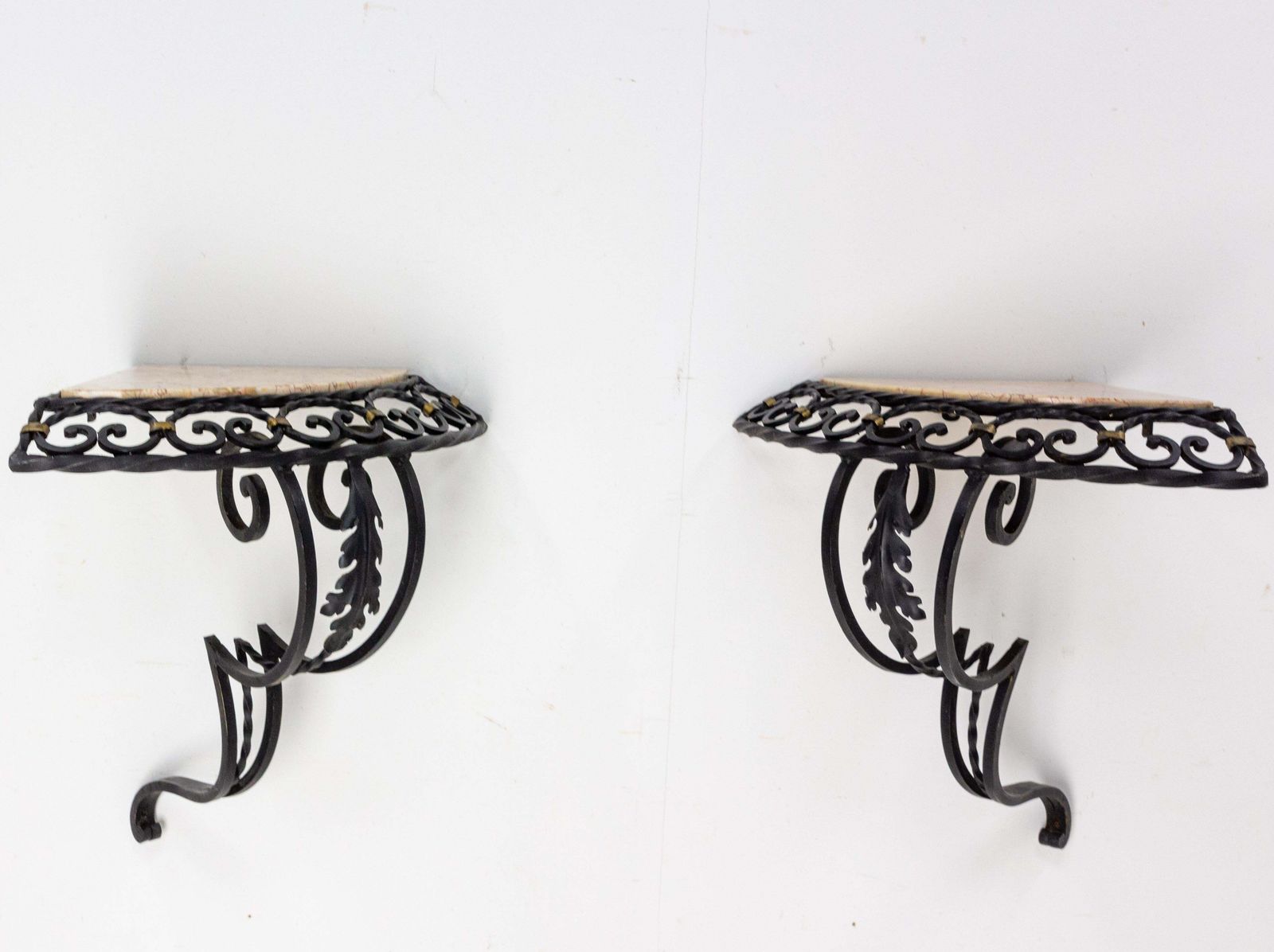 Pair Of Art Deco Small Corner Console Tables French Brackets Wall Mounted photo furniture