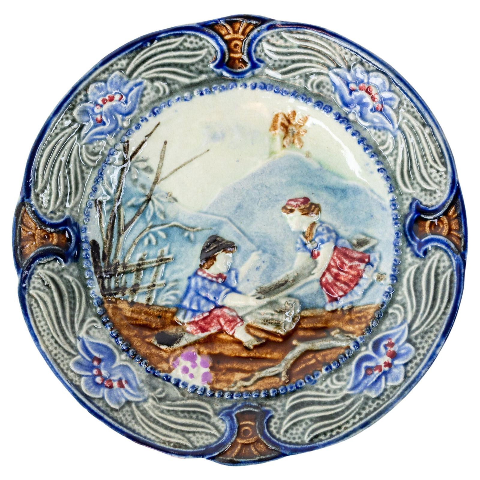Plate With Faience Plate With Children Playing Swing Walmuel, Belgium, 19th C
