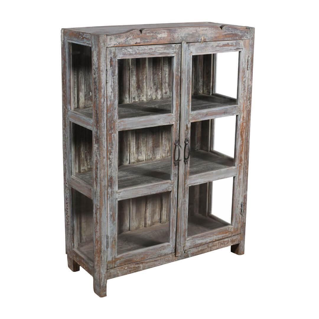 Antique Indian Teak Wood 3 Sided Glass Almirah   1930s Display Cabinet