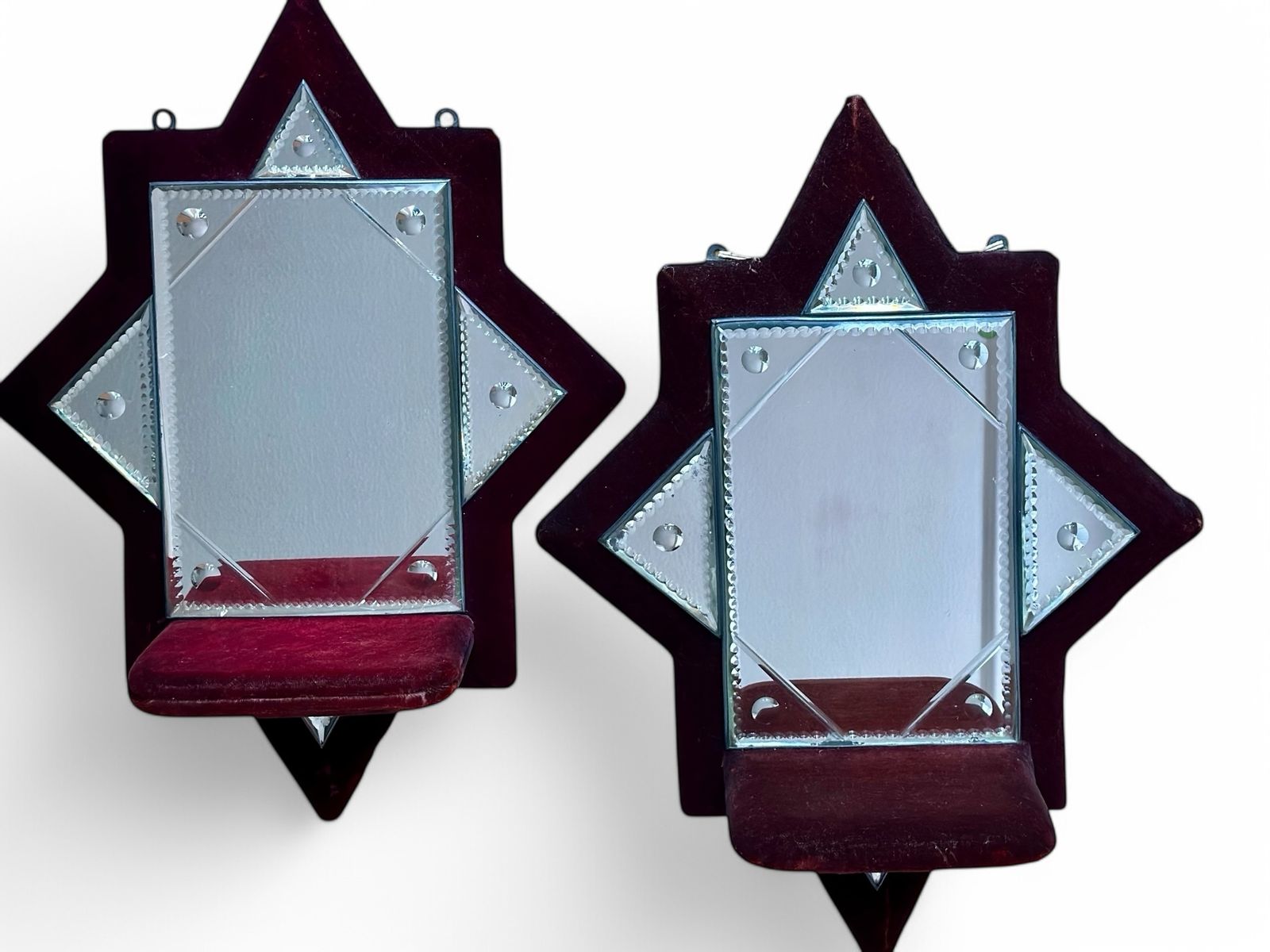 Late Victorian Pair Of Sorcerers Mirrors On Red Velvet Frame