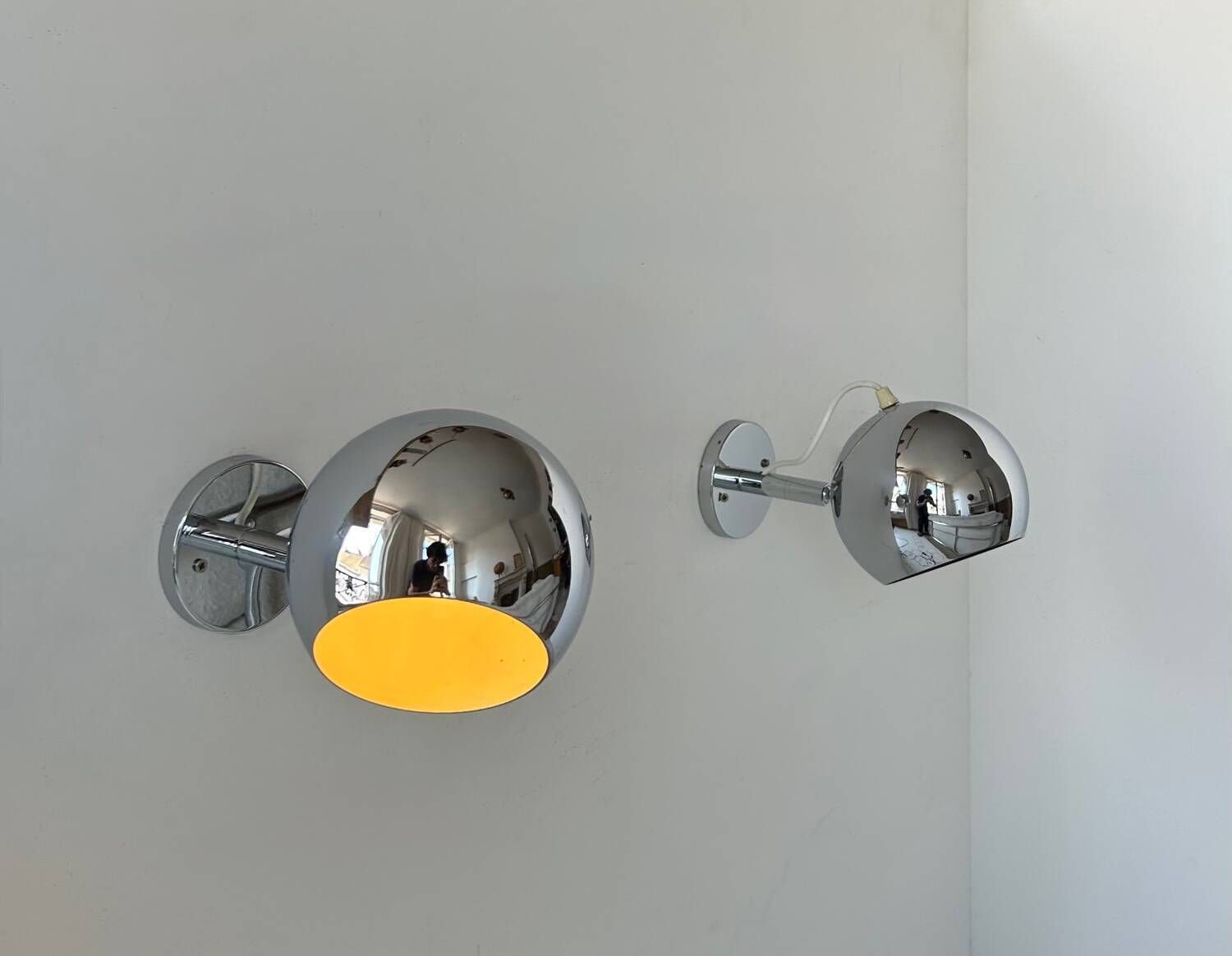Pair Of Vintage Chrome Wall Lights, Adjustable, France 1960 photo vintage
