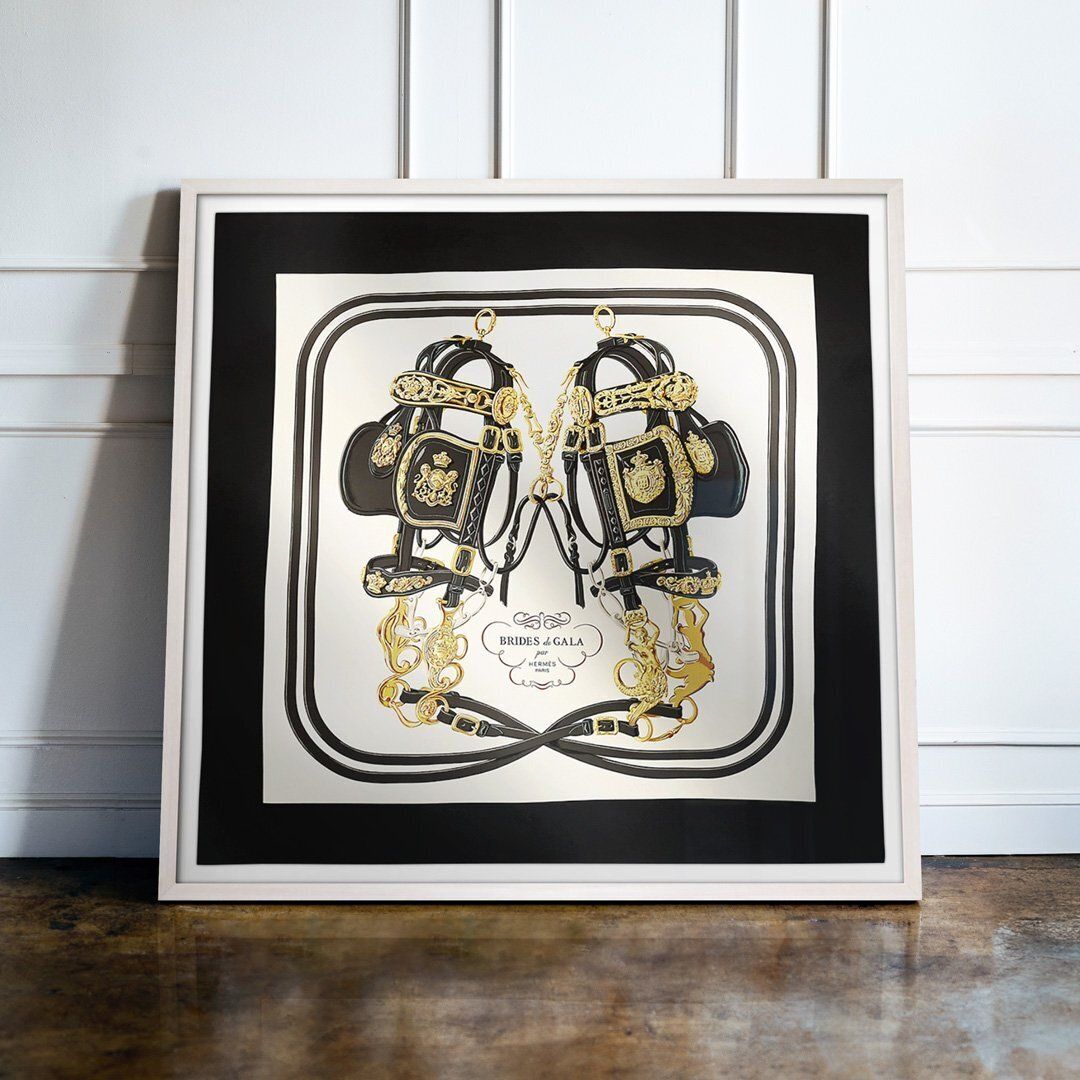 Hermes X Hugo Grygkar, Brides De Gala Forever, White & Black, 90cm, Framed Silk Scarf photo furniture
