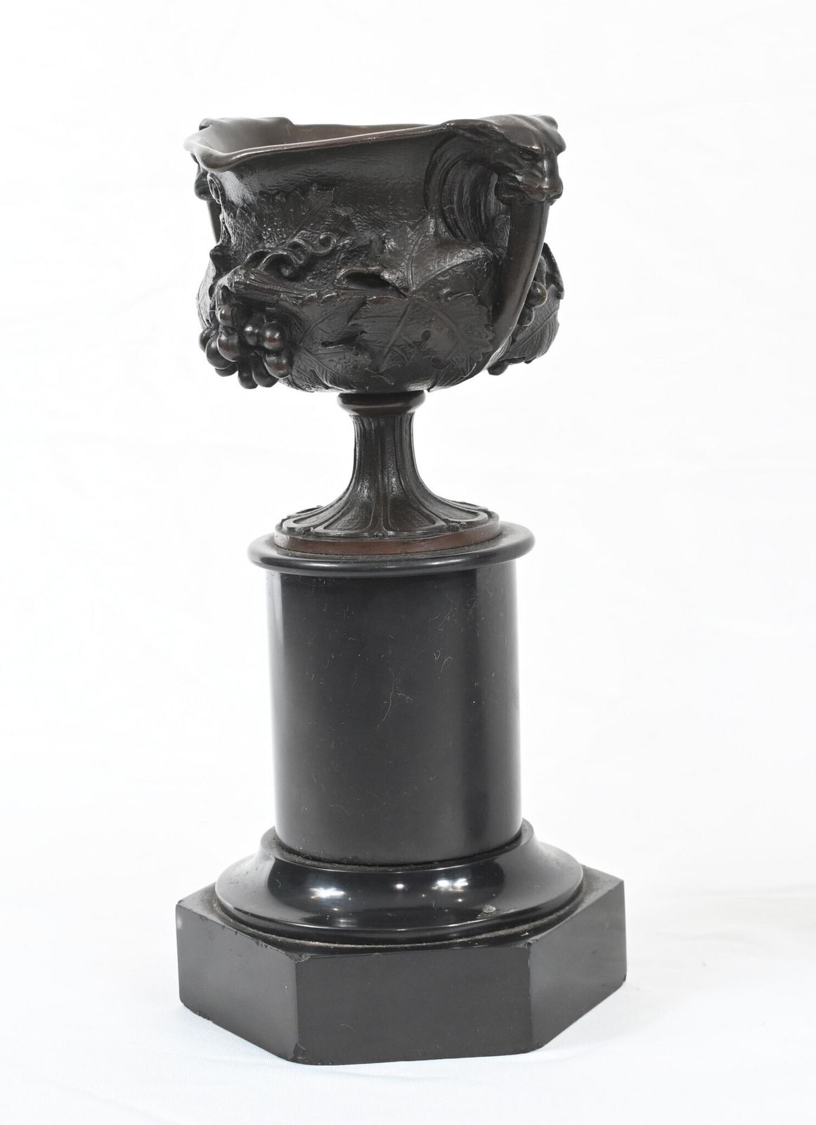 Pair Bronze Grand Tour Urns On Stands Marble Pedestal 1880 photo vintage