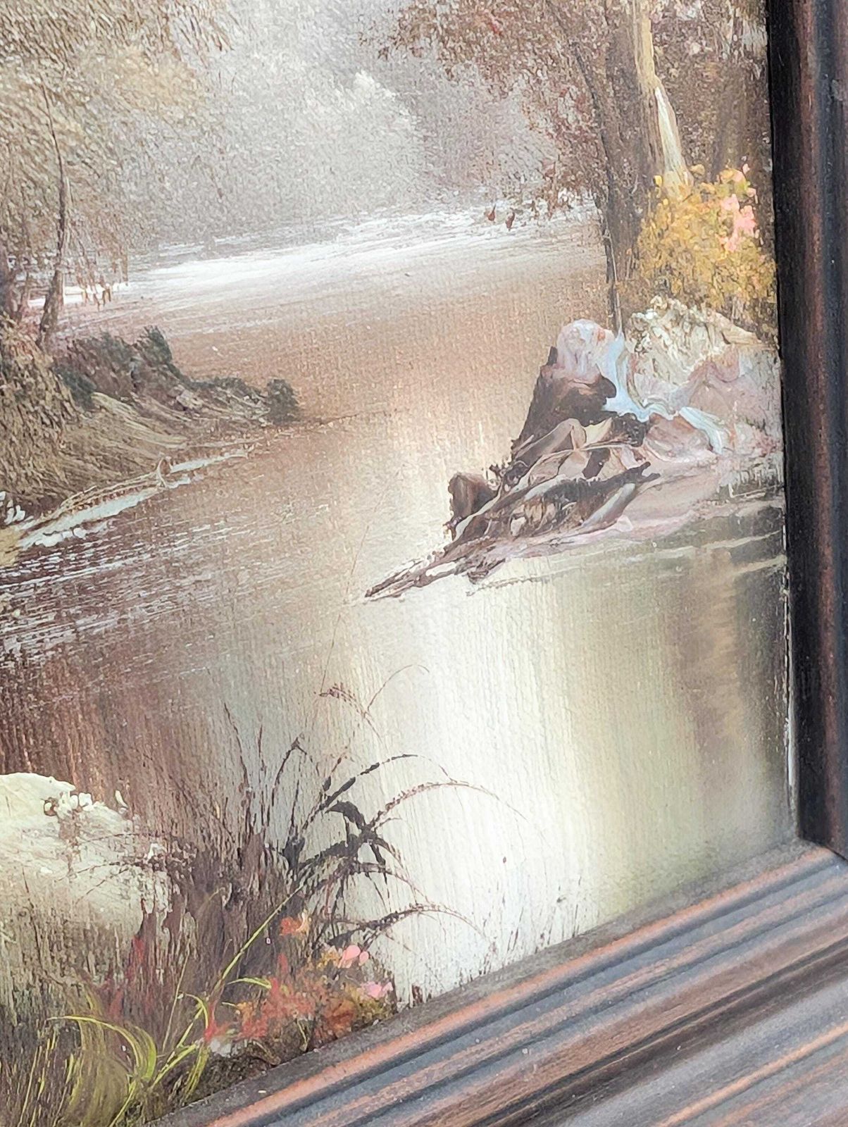 Original Vintage 1960s Small Oil Painting Landscape By I.Cafieri. Signed To Bottom Left. River, Woodland, Stream Oil Painting. photo for sale