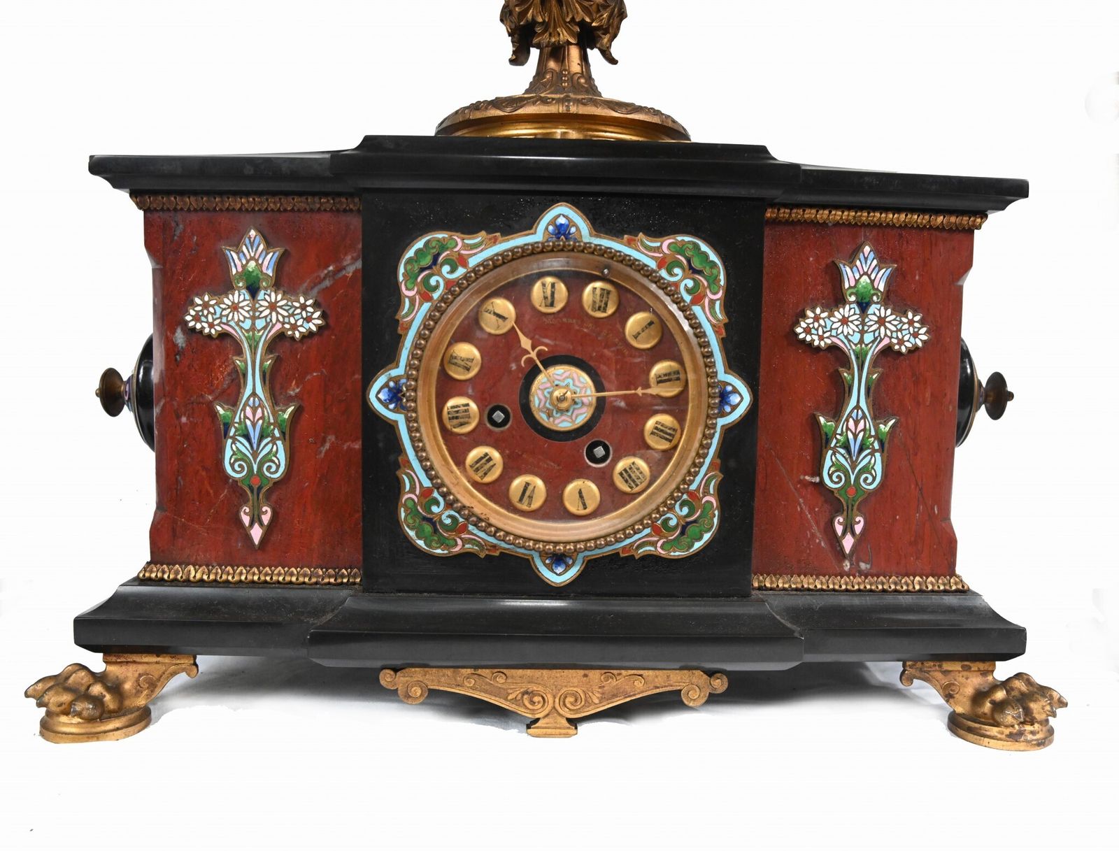 French Cloisonne Marble Clock Set Garniture Marble Aesthetic Movement photo Home Decor