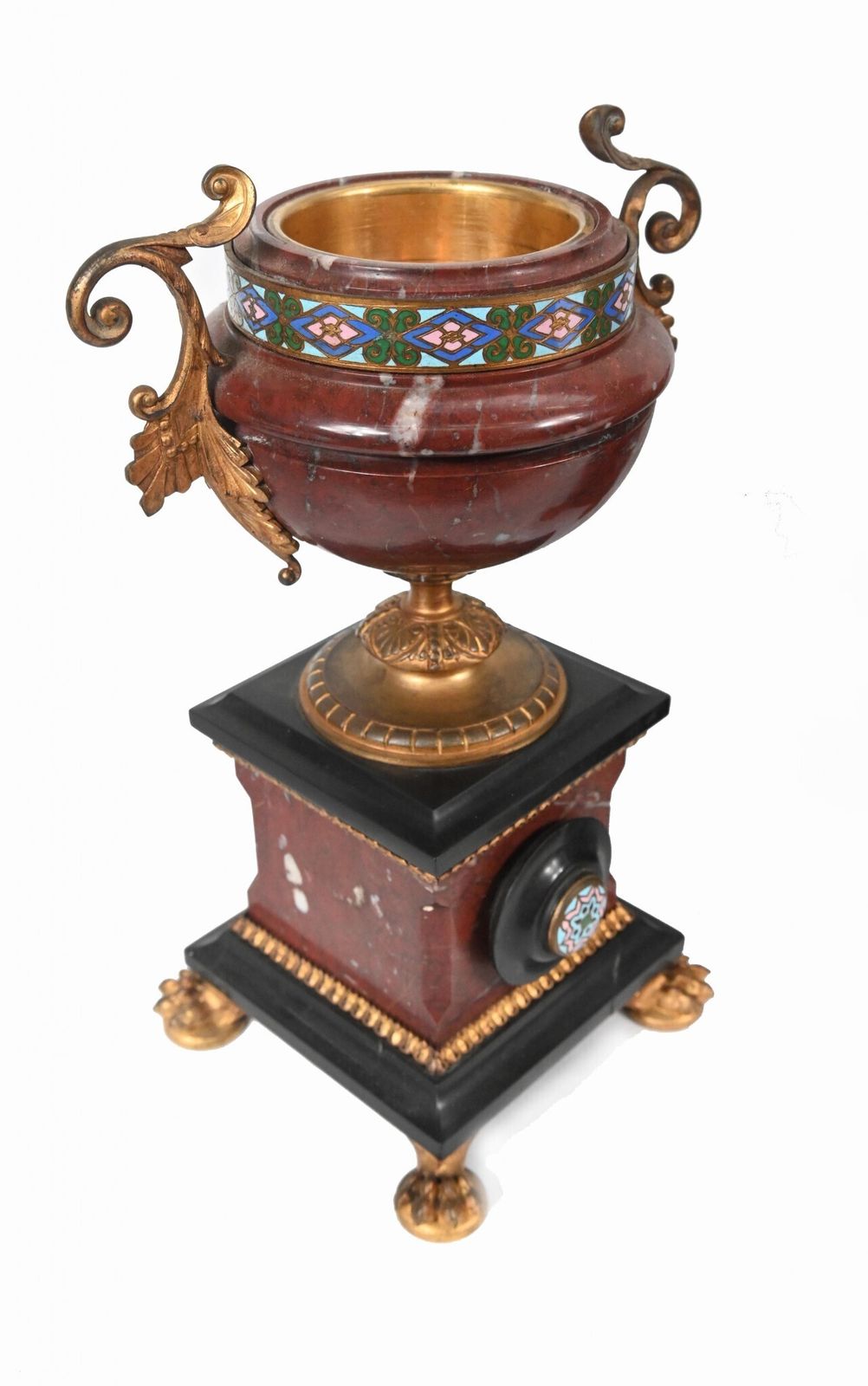 French Cloisonne Marble Clock Set Garniture Marble Aesthetic Movement photo buy