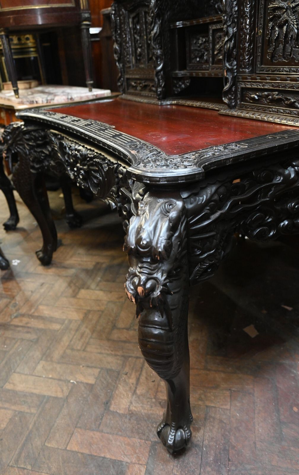 Japanese Carved Desk And Chair Set Hardwood Meije photo buy