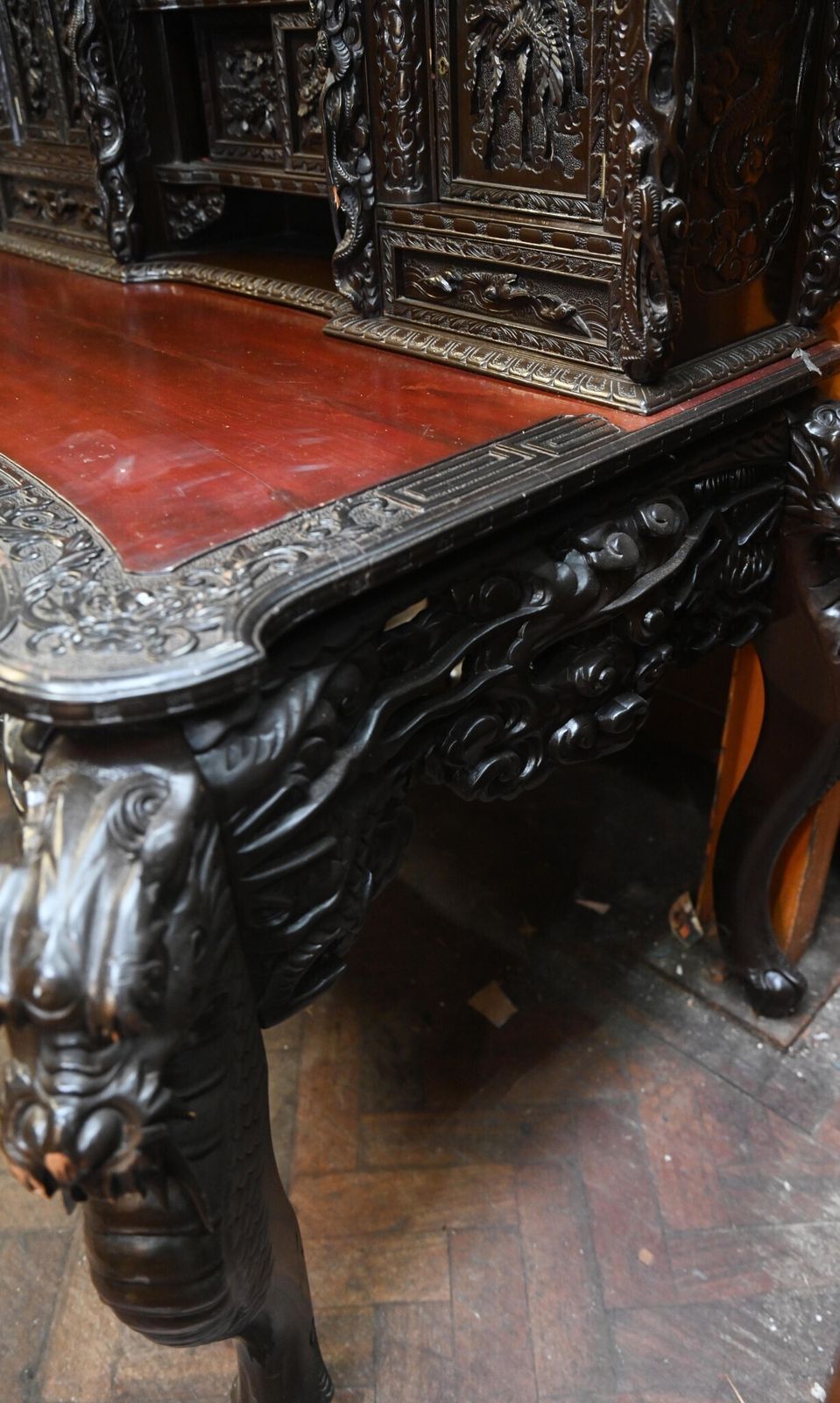 photo for sale Japanese Carved Desk And Chair Set Hardwood Meije
