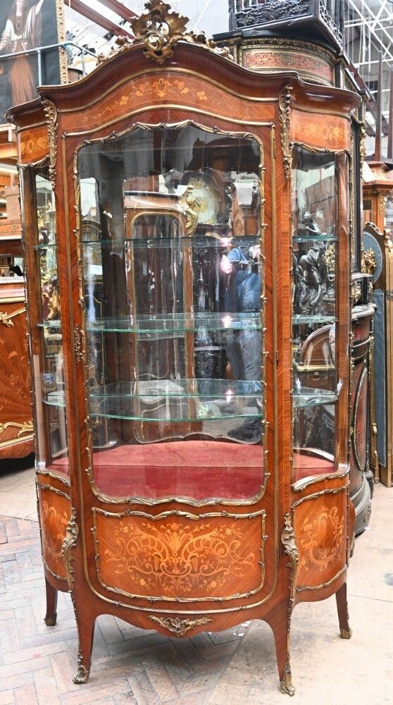 Antique French Vitrine Display Cabinet Inlay 1860 photo furniture