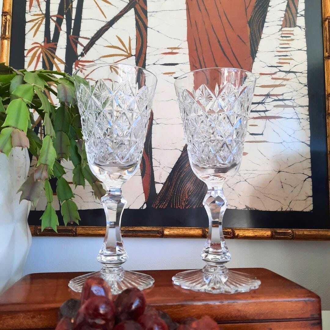Pair Of Stuart Crystal Connaught Pattern Large Wine Goblets H 7.5'' Discontinued Rare Wedding Wine Glasses photo furniture