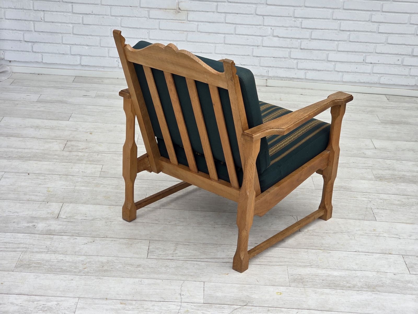 Scandinavische Loungestoel, Jaren 1970, Groene Meubelwol, Massief Eikenhout. photo Meubels