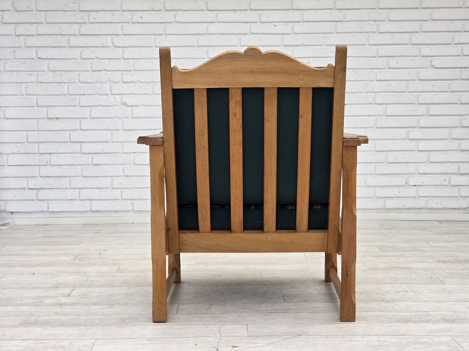 1970s, Scandinavian Lounge Chair, Green Furniture Wool, Solid Oak Wood. photo 990.0