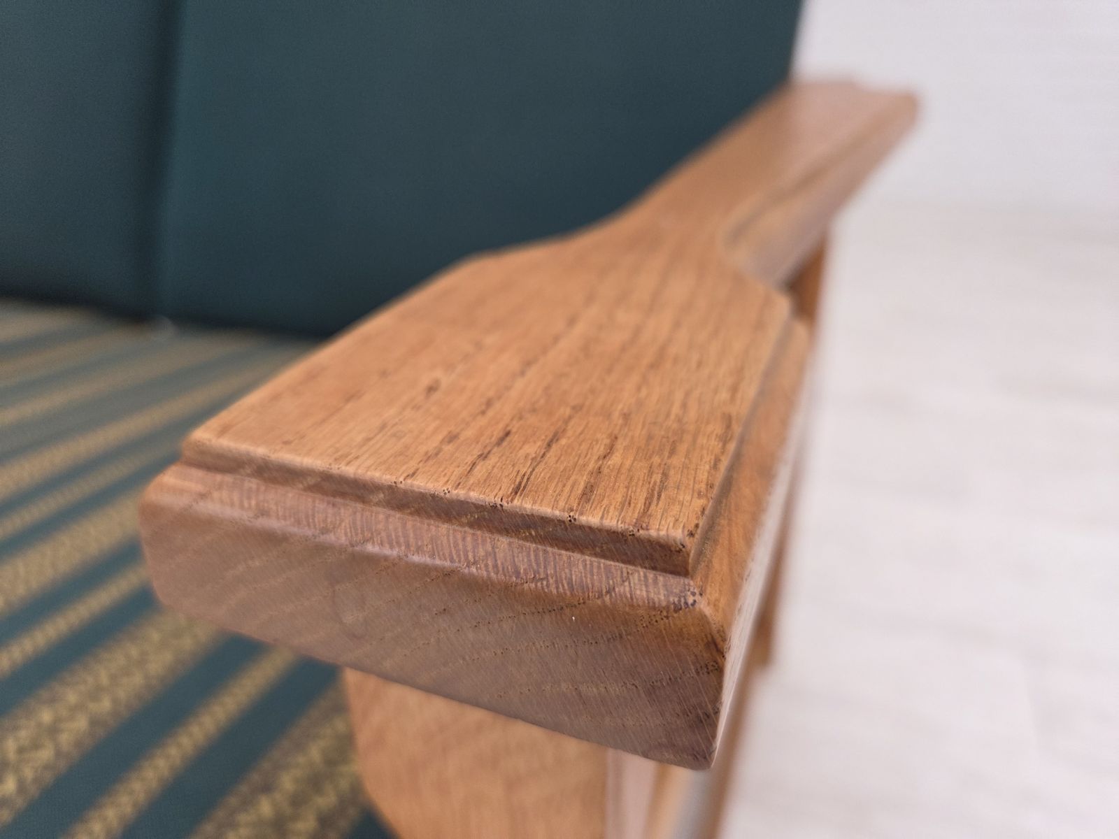 1970s, Scandinavian 2 Seater Sofa, Furniture Wool, Solid Oak Wood. photo for sale