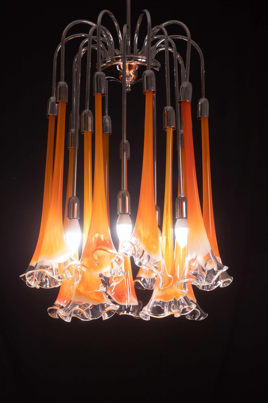 Great Design Murano Glass Orange Chandelier “Calle” By Venini, 1970 photo for sale